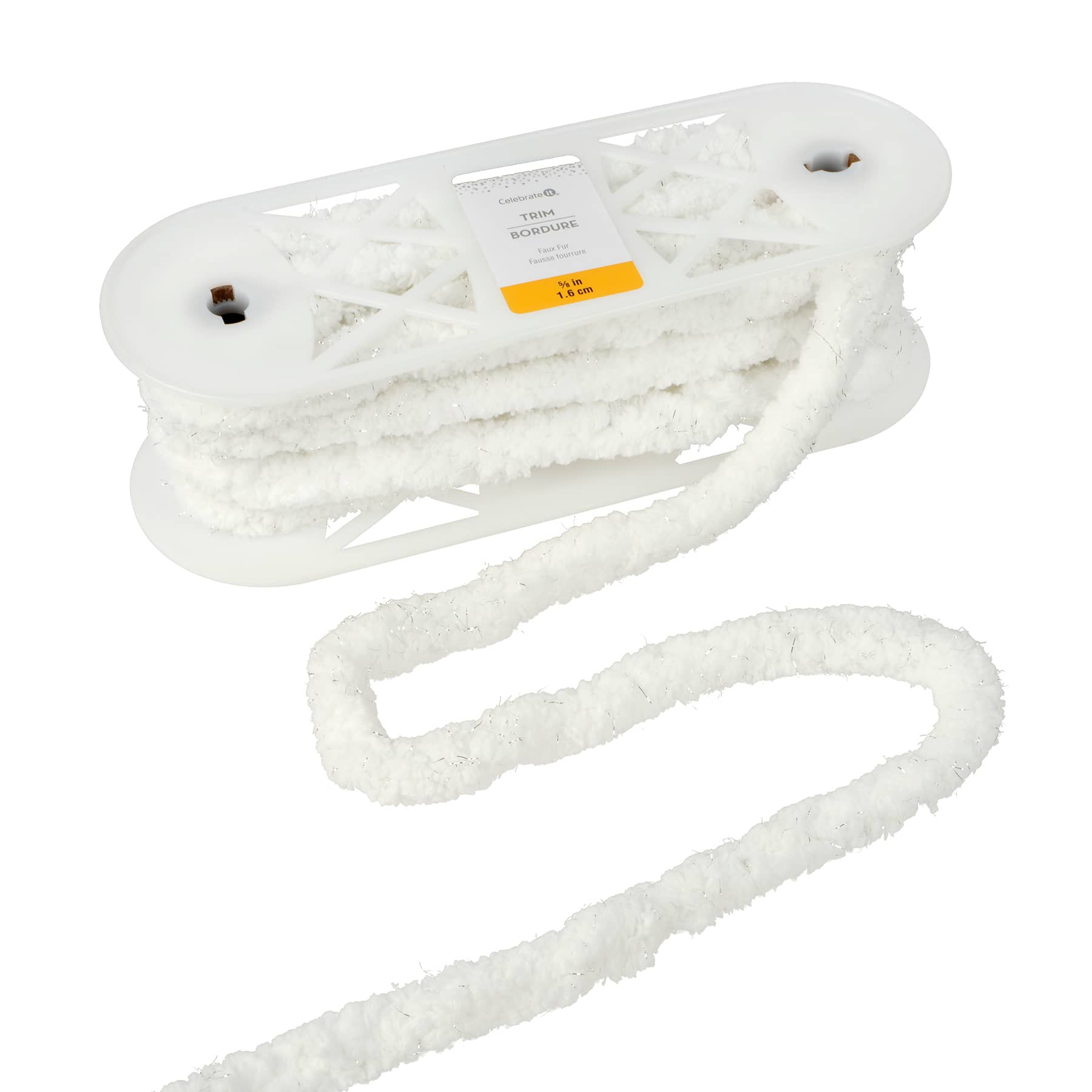 5/8&#x22; White &#x26; Silver Faux Fur Trim by Celebrate It&#xAE;