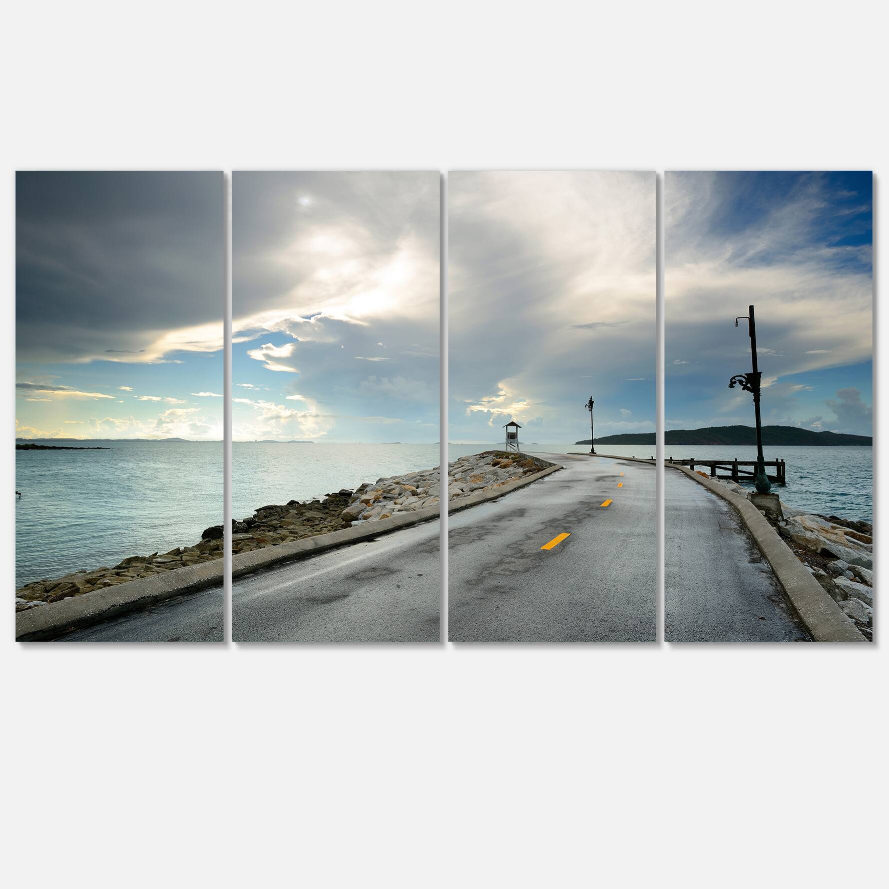 Designart - Vintage Pathway into the Ocean - Sea Bridge Canvas Art Print