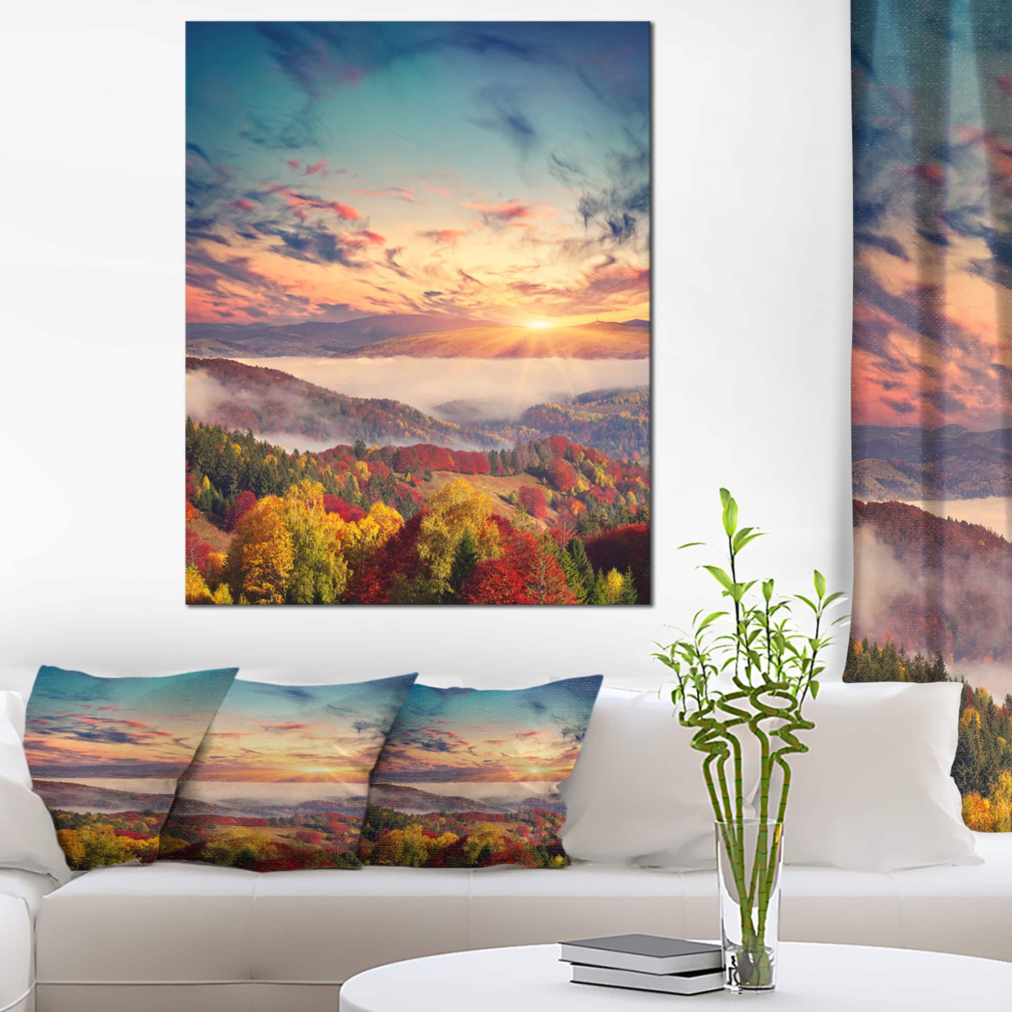 Designart - Colorful Sunset in Foggy Mountains - Large Landscape Canvas Art Print