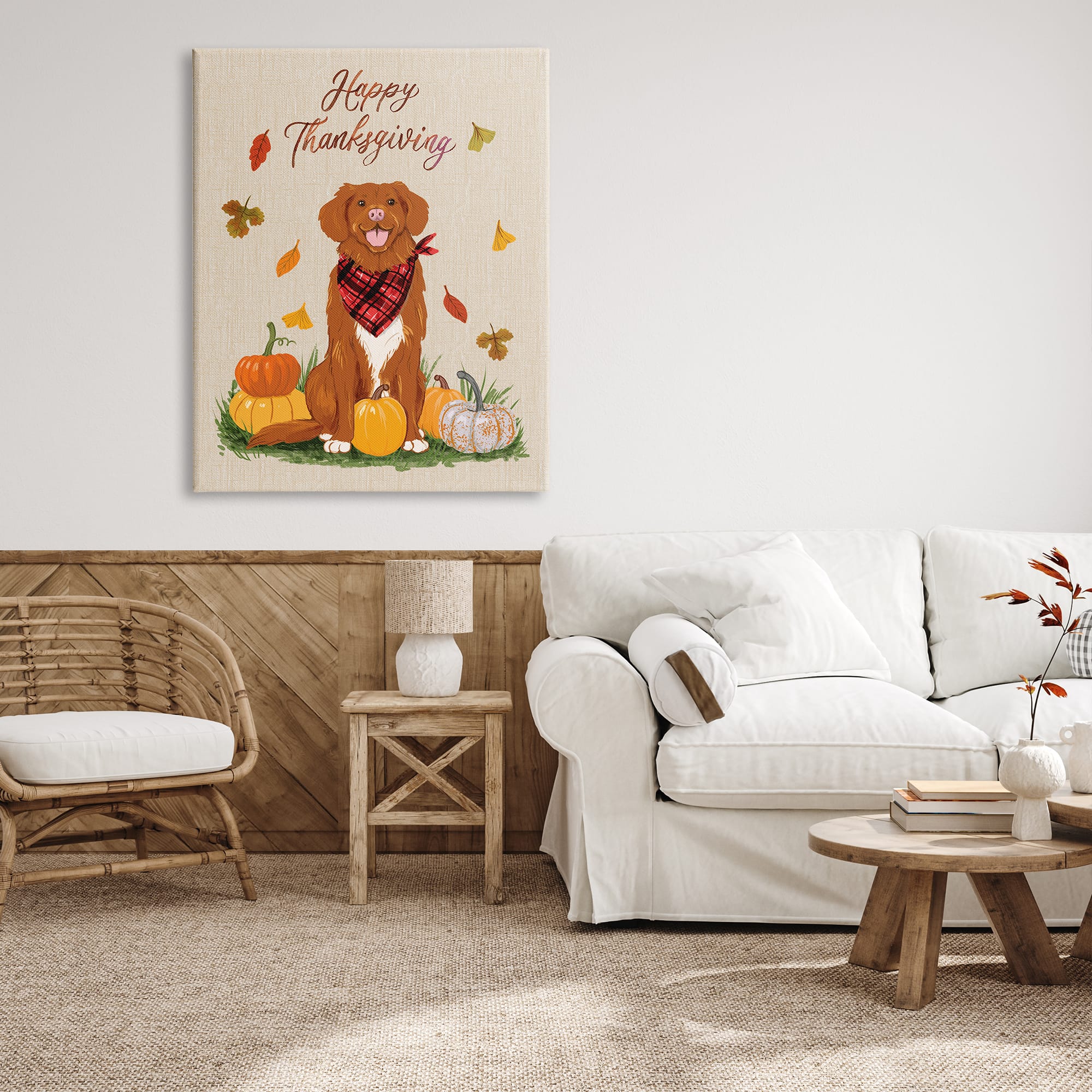 Stupell Industries Happy Thanksgiving Pumpkins Dog Canvas Wall Art