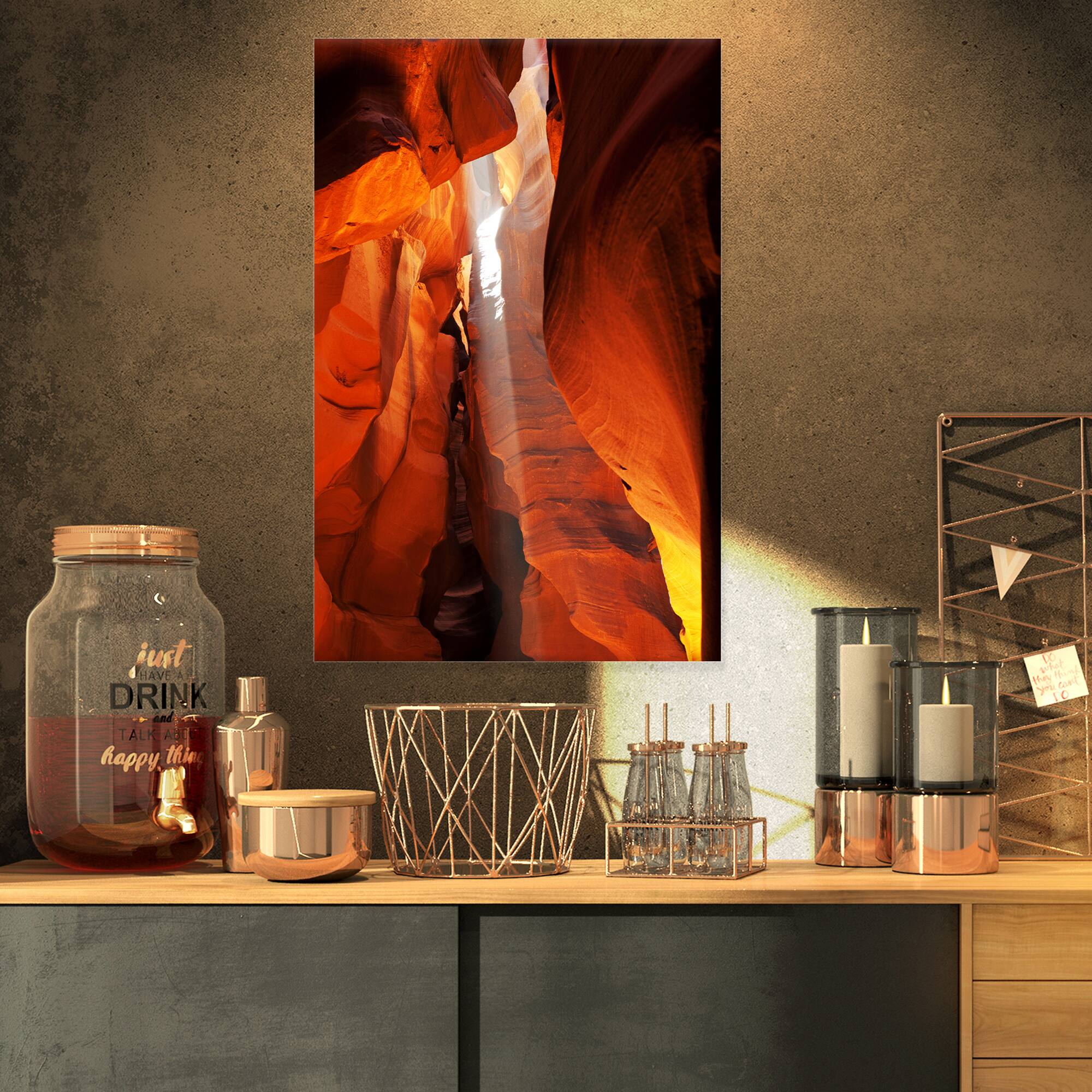 Designart - Antelope Canyon in Sunlight Rays - Oversized African Landscape Canvas Art