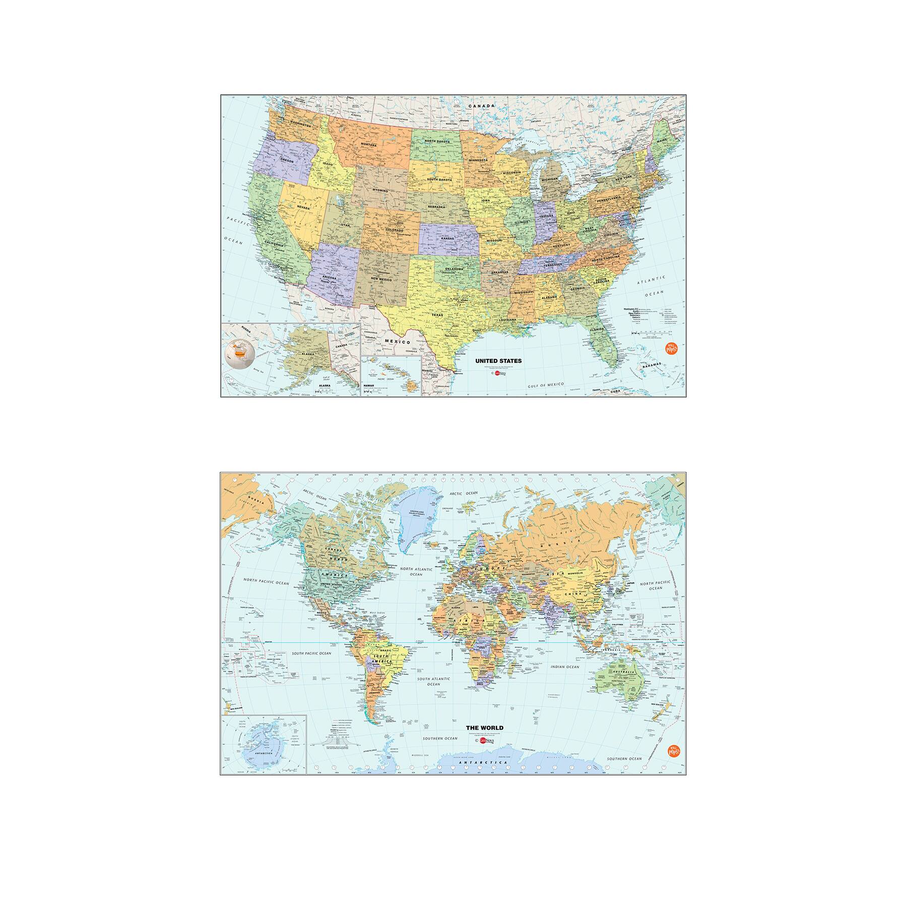 WallPops 36" U.S. & World Map Wall Decal Bundle