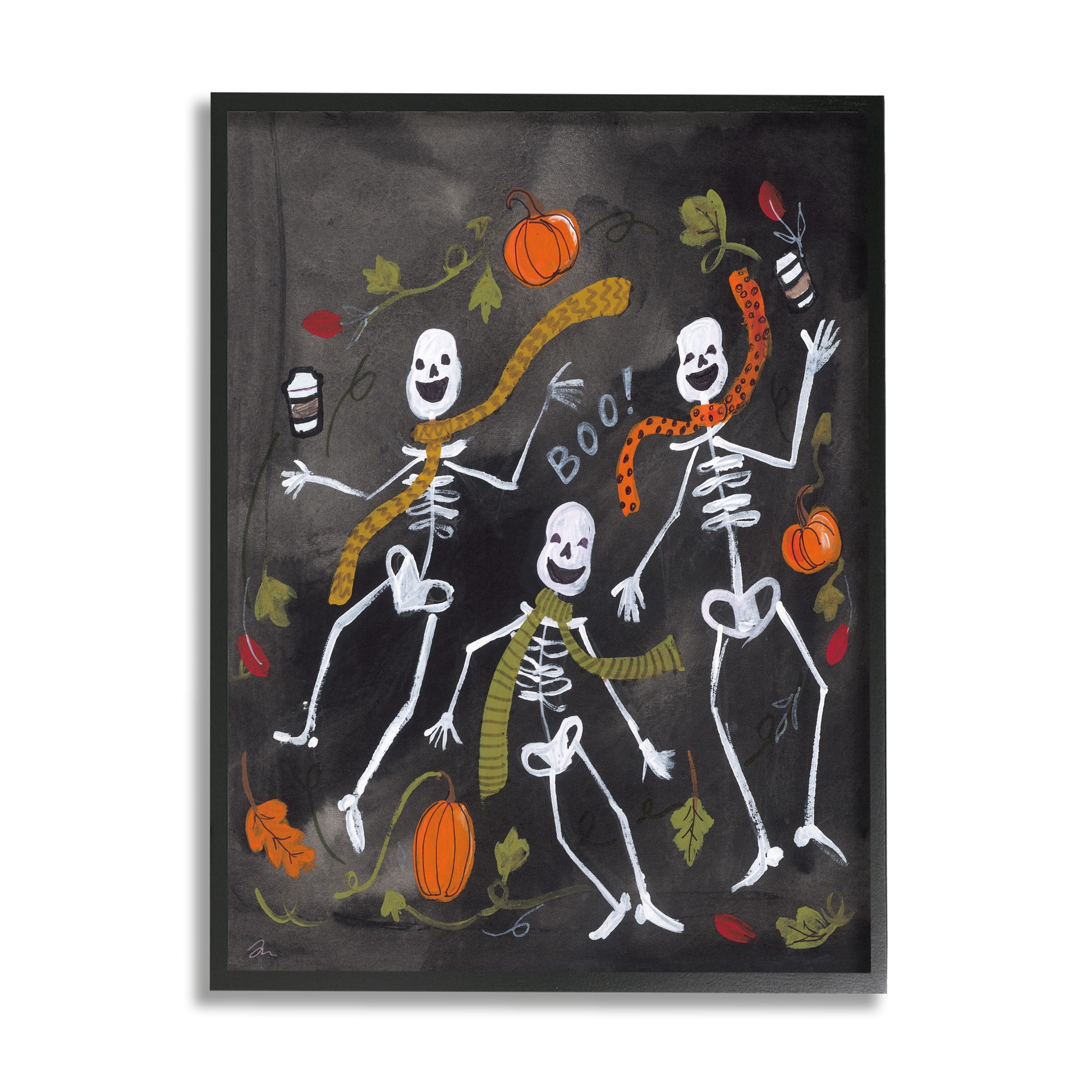 Stupell Industries Autumn Skeletons with Coffee Framed Giclee Art