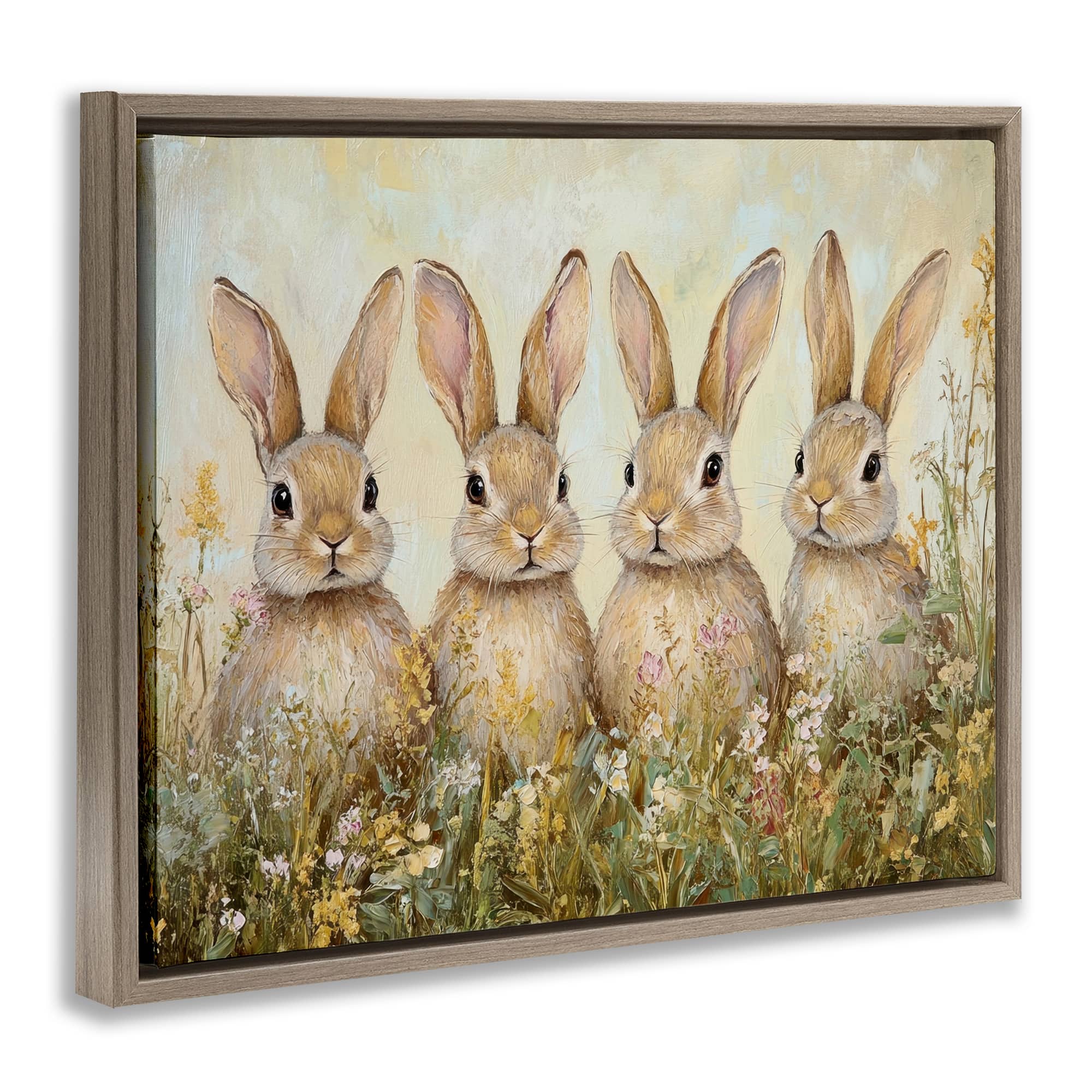 Stupell Industries Four Bunnies in Flowers Floating Frame Wall Art