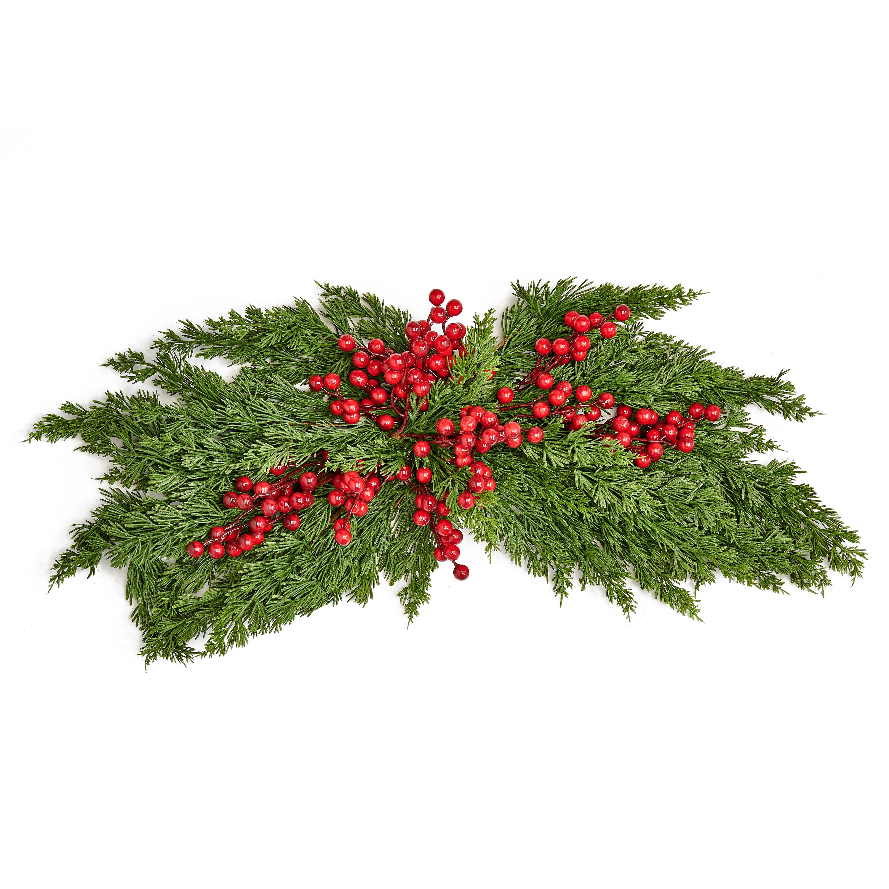 30" Christmas Artificial Evergreen Pine with Red Berries Cypress Swag