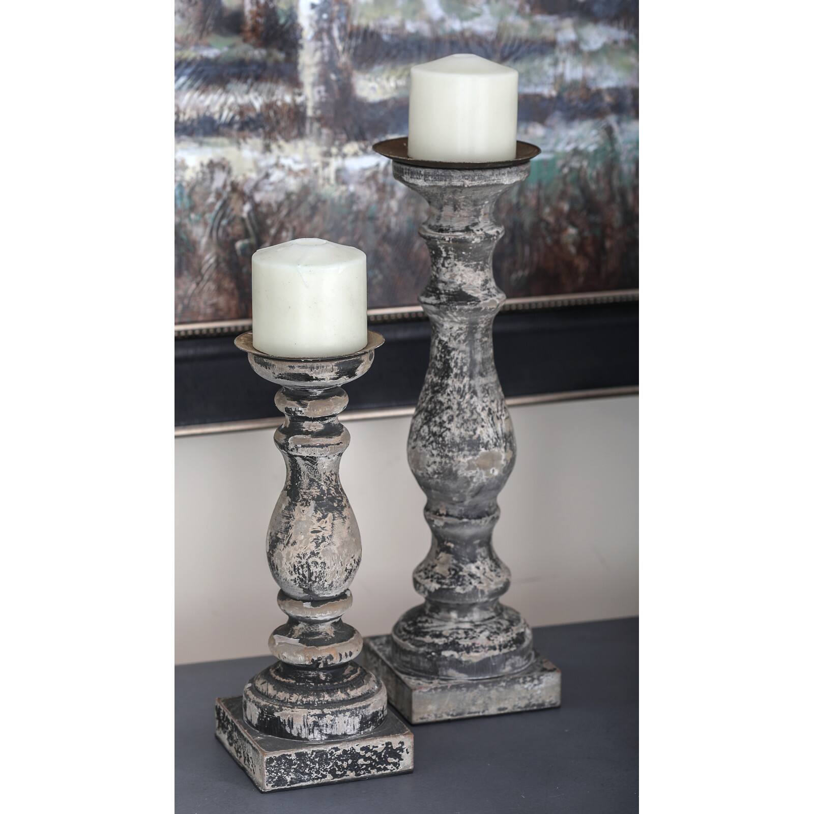 Distressed Brown Wood Traditional Candle Holder Set, 3ct.