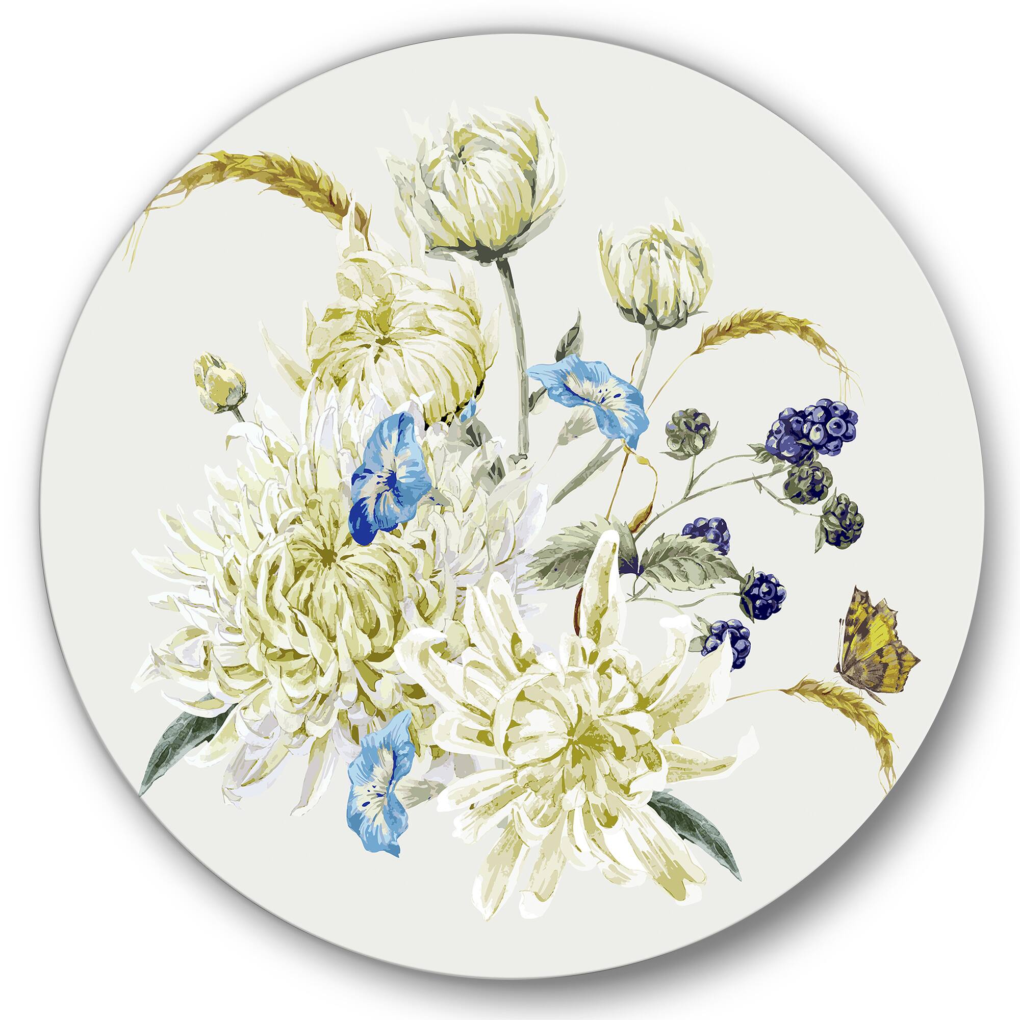 Designart - Vintage Bouquet With Chrysanthemums II - Traditional Metal Circle Wall Art