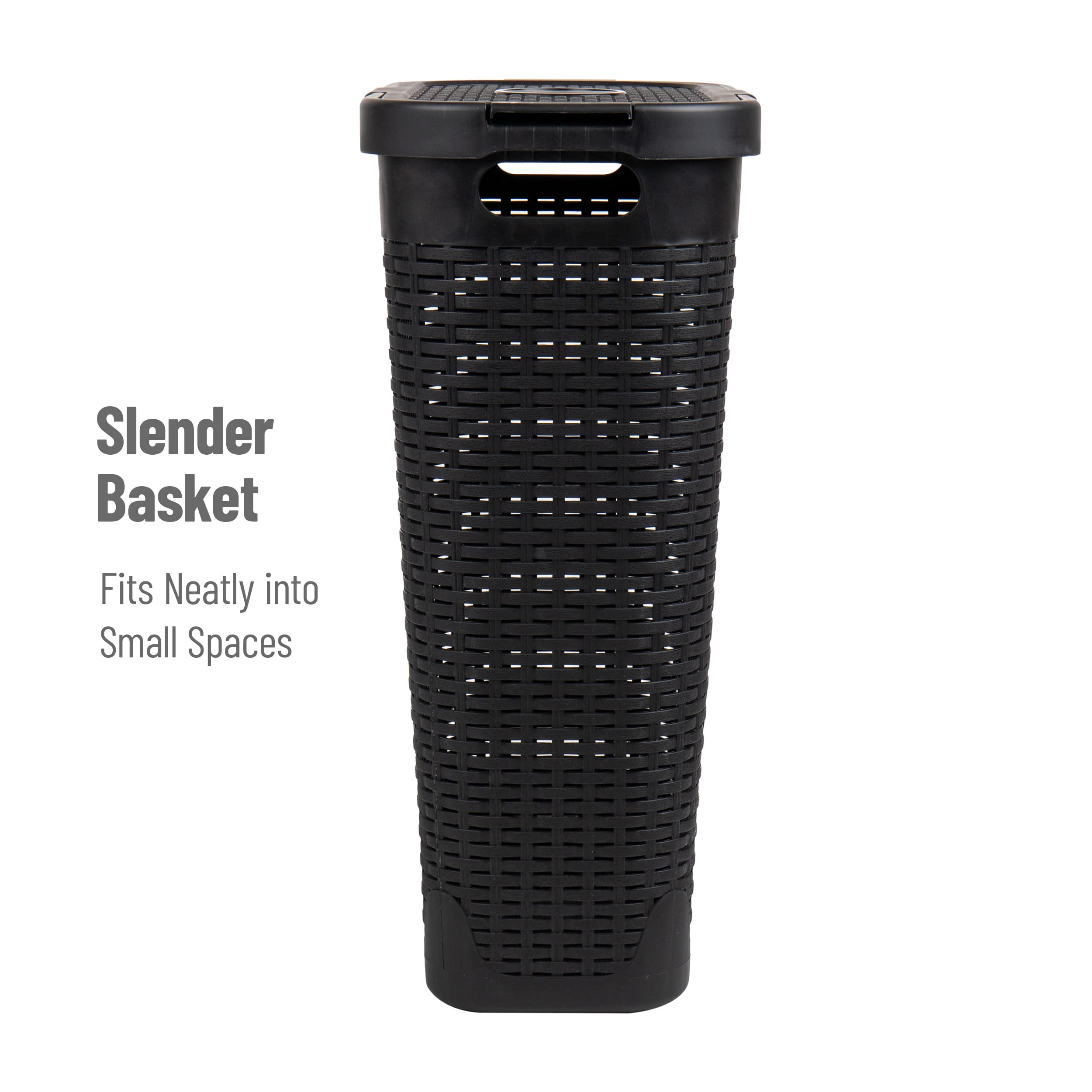 Mind Reader 40L Ventilated Slim Laundry Hamper with Cut Out Handles &#x26; Attached Hinged Lid, 2ct.