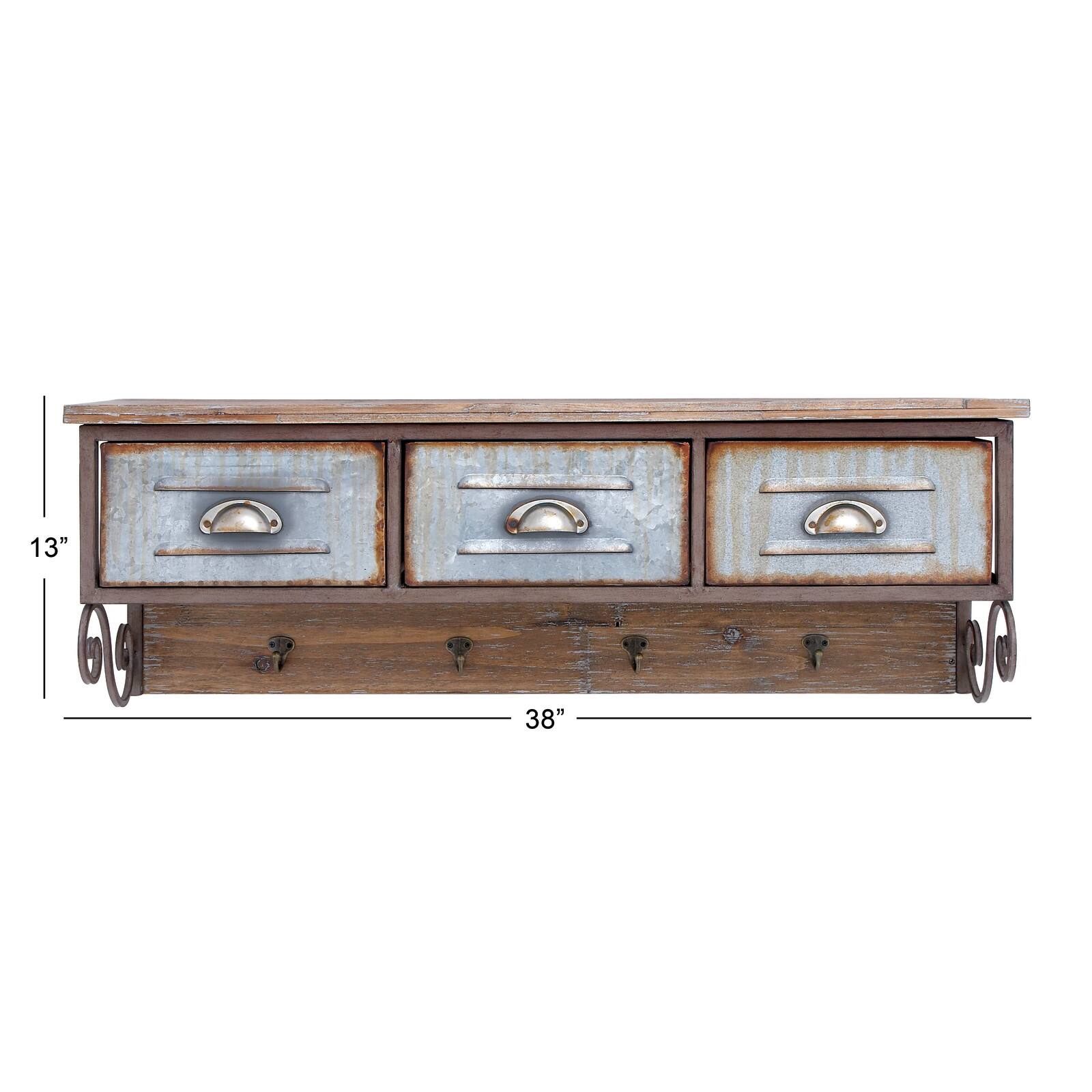 Brown Wood Farmhouse Wall Shelf, 13&#x22; x 38&#x22; x 10&#x22;