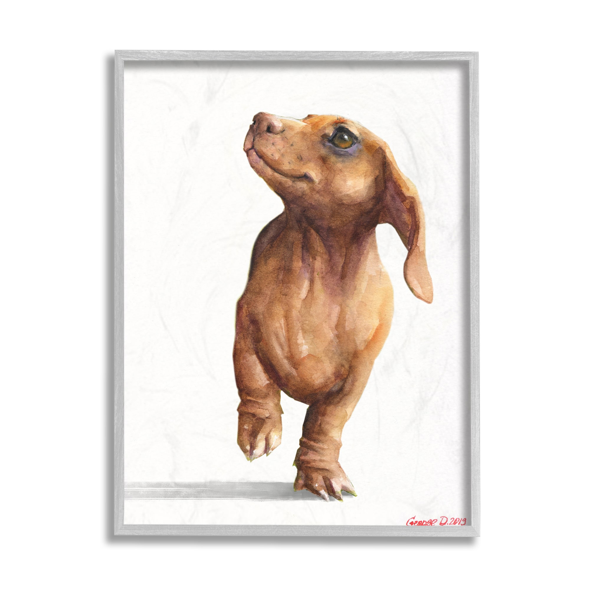 Stupell Industries Little Dachshund Dog Strutt Adorable Pet Portrait in Gray Frame Wall Art