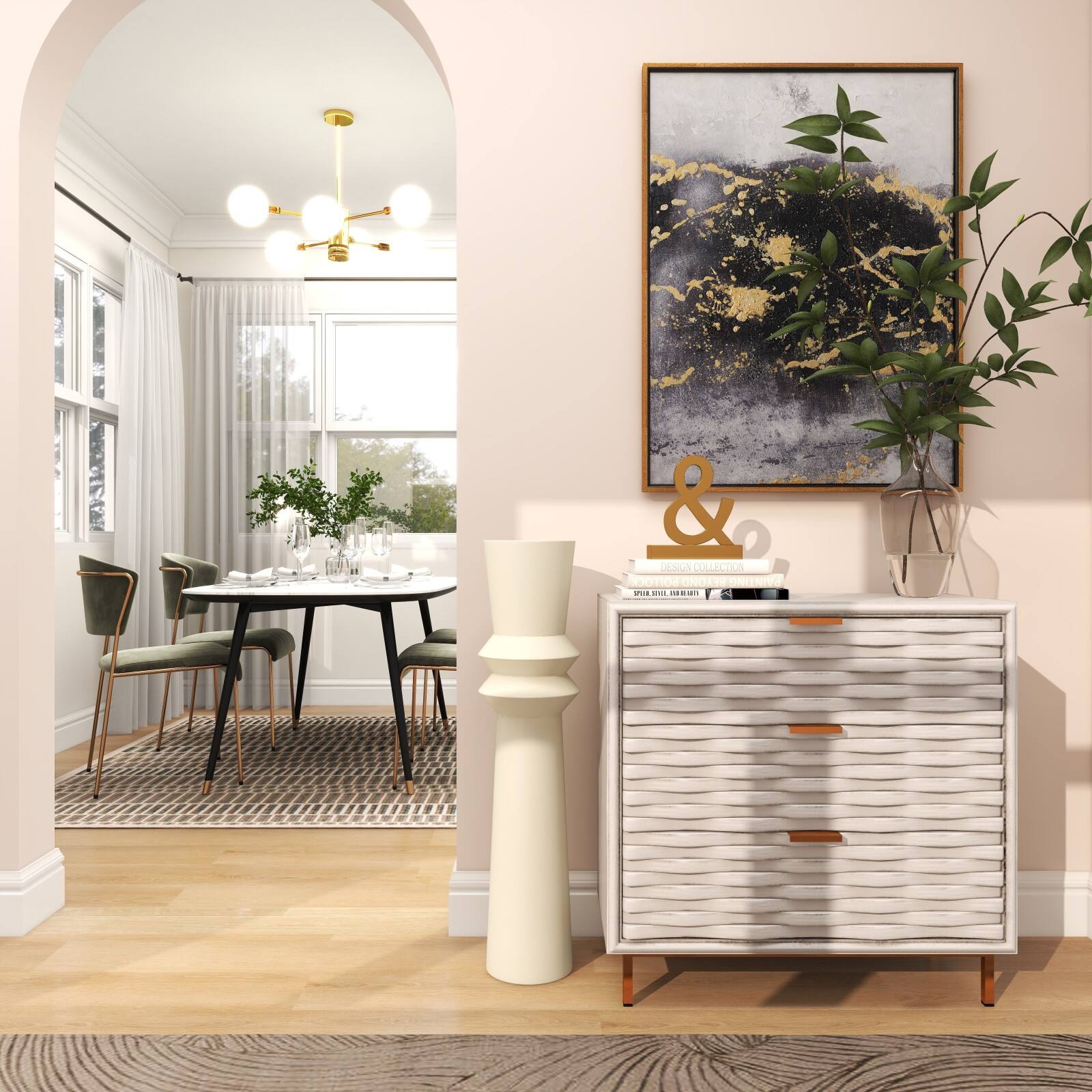 3ft. Cream Metal Tall Art Deco Fluted Floor Vase