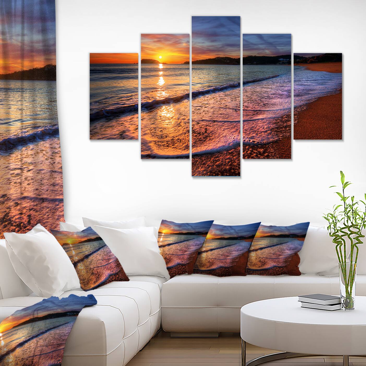 Designart - Foaming Waves at Beautiful Sunset - Large Seashore Canvas Art Print