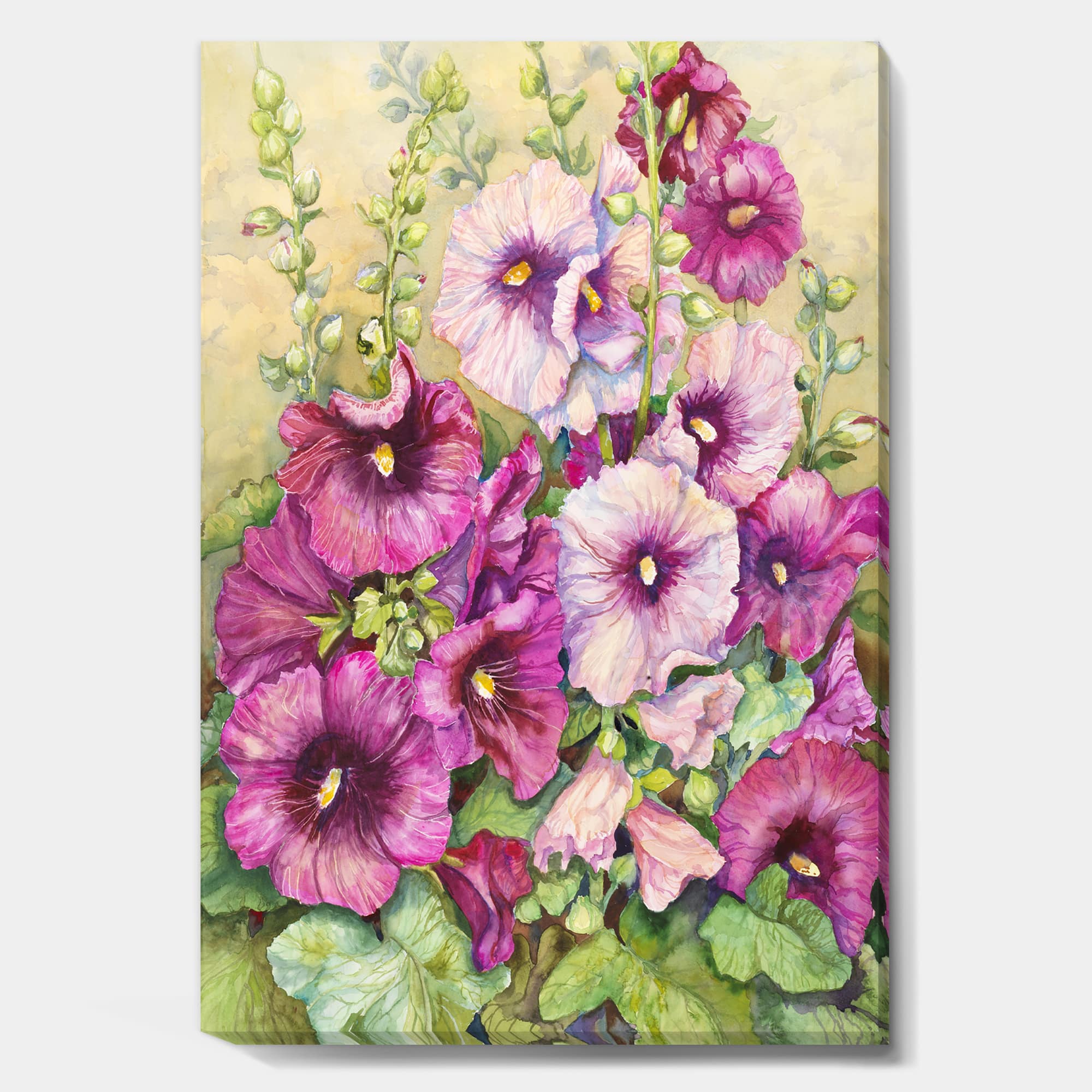 Designart - Hollyhocks In Evening Glow - Traditional Premium Canvas Wall Art