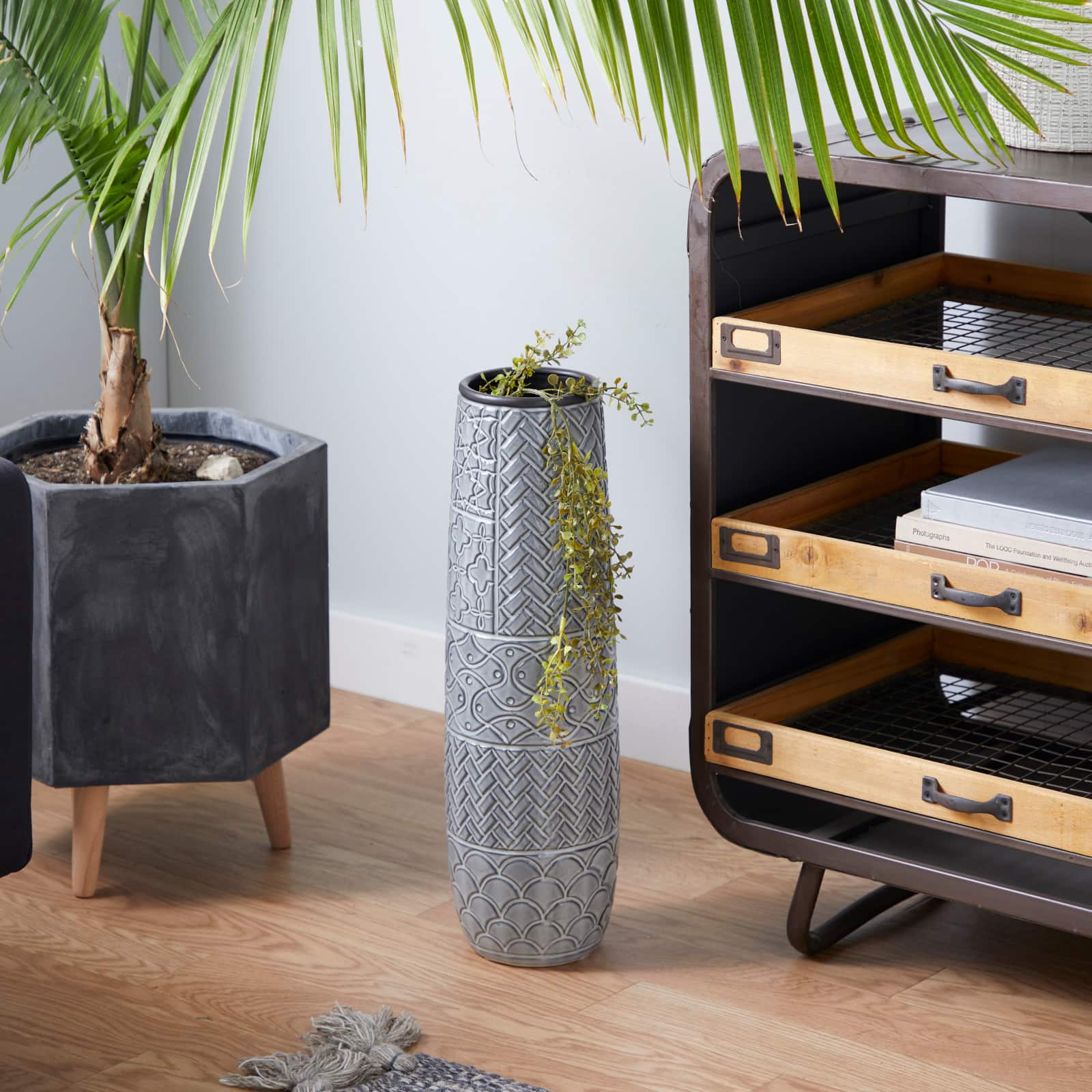 22" Gray Stoneware Eclectic Vase