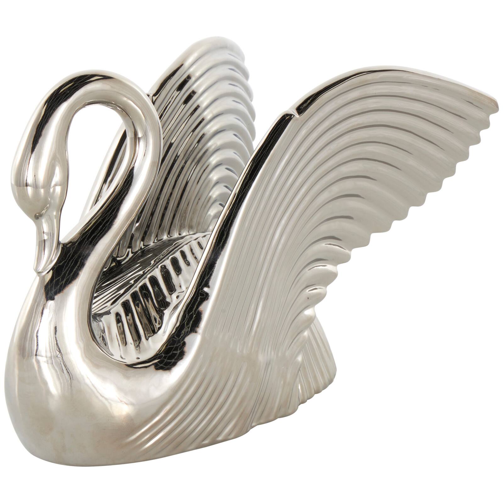 10.5&#x22; Ceramic Swan with Textured Grooves Sculpture