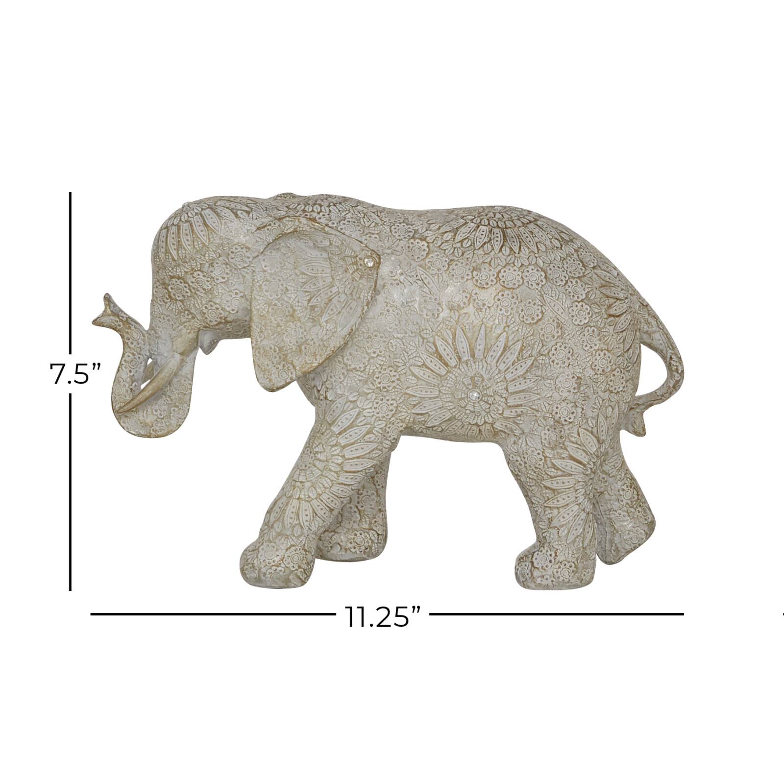 11&#x22; White Eclectic Elephant Sculpture