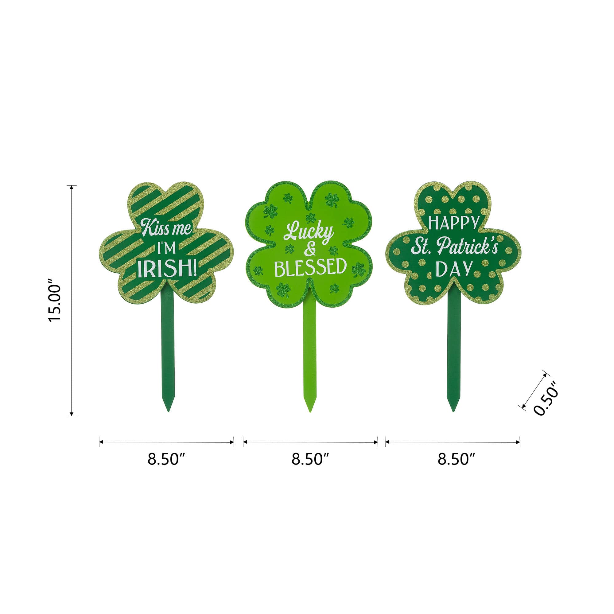 Glitzhome® 15" Wooden St. Patrick's Shamrocks Yard Stake Décor, 3ct.