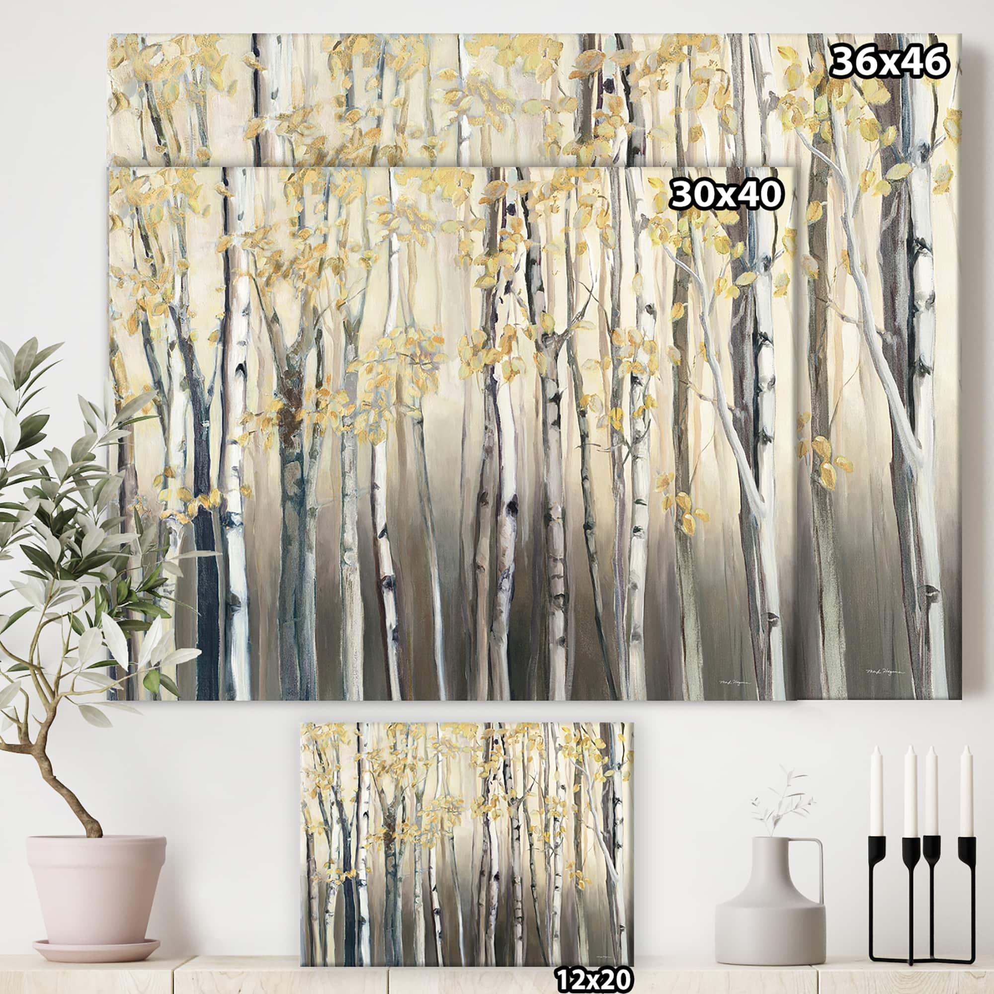 Designart - Golden Birch Forest I - Landscapes Premium Canvas Wall Art