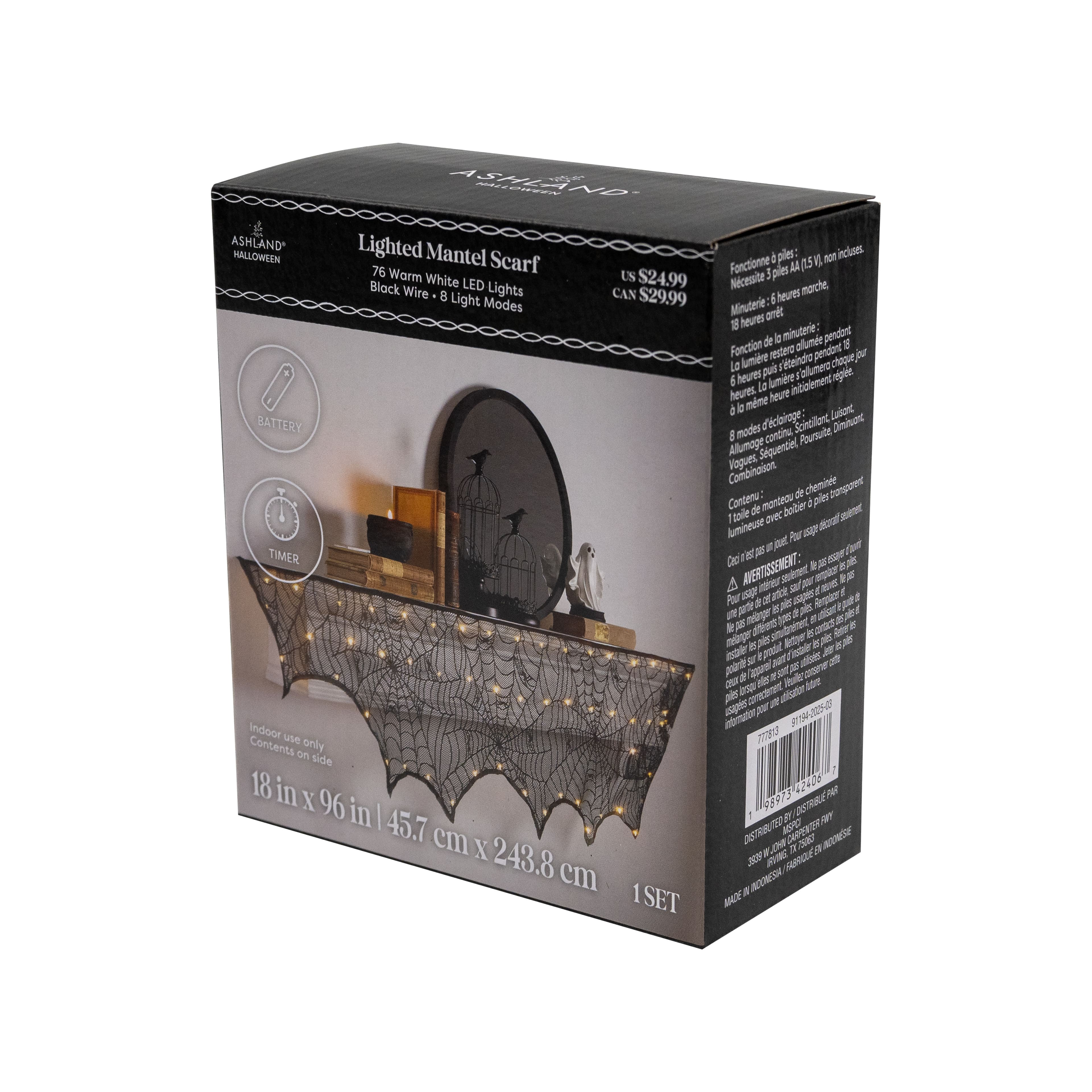 96" Black Spider LED Lighted Mantel Scarf by Ashland®