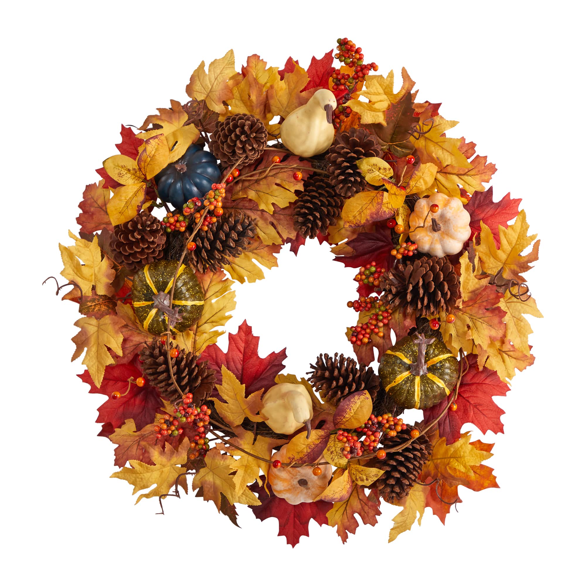 26" Fall Pumpkin, Gourd, Pinecone & Maple Leaf Wreath