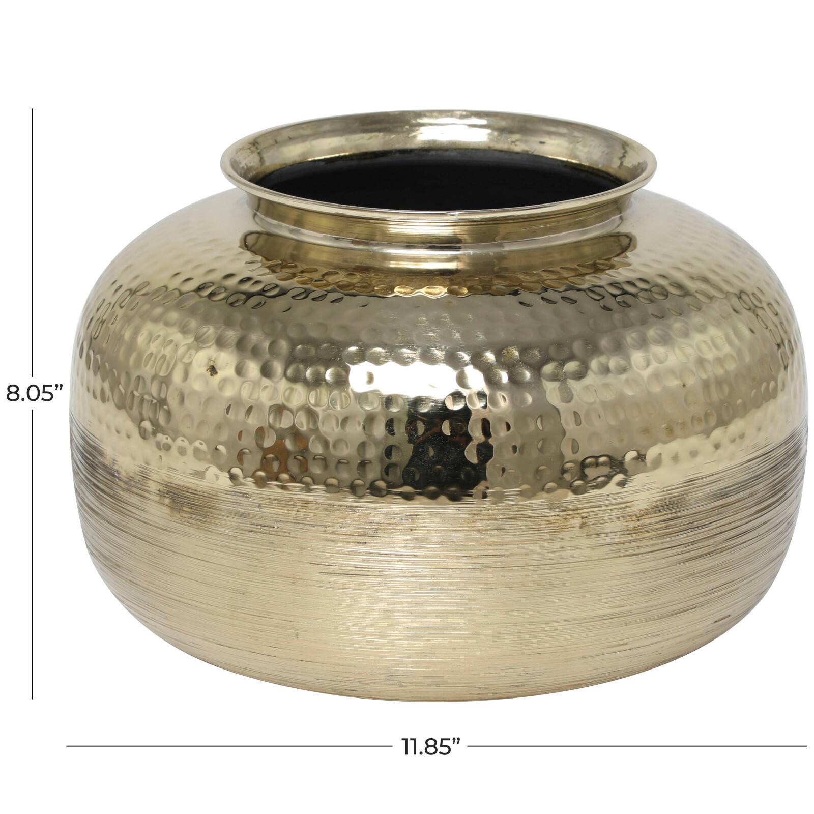 8&#x22; Gold Aluminum Brushed Vase with Hammered Top