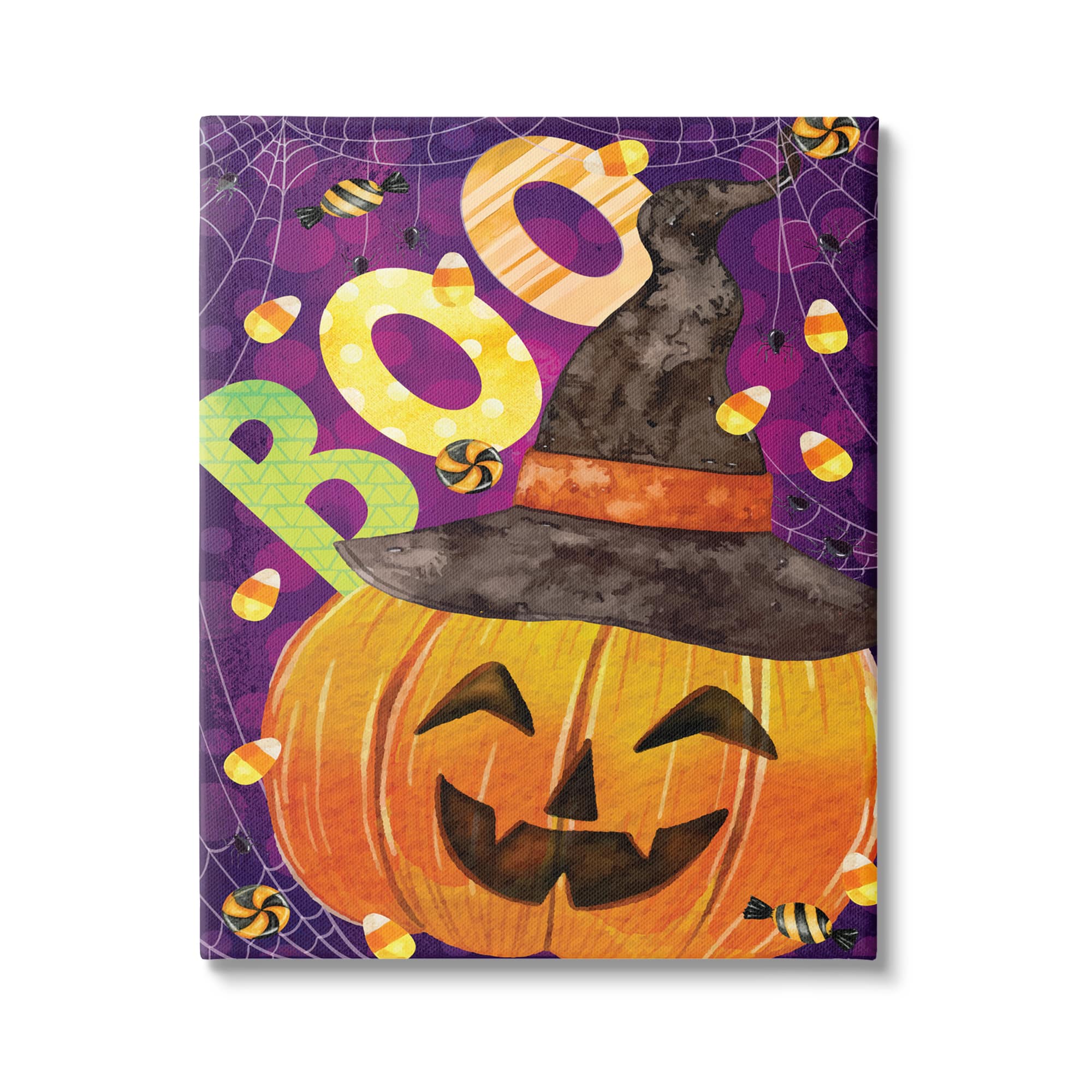 Stupell Industries Boo Jack-o-Lantern Halloween Candy Canvas Wall Art