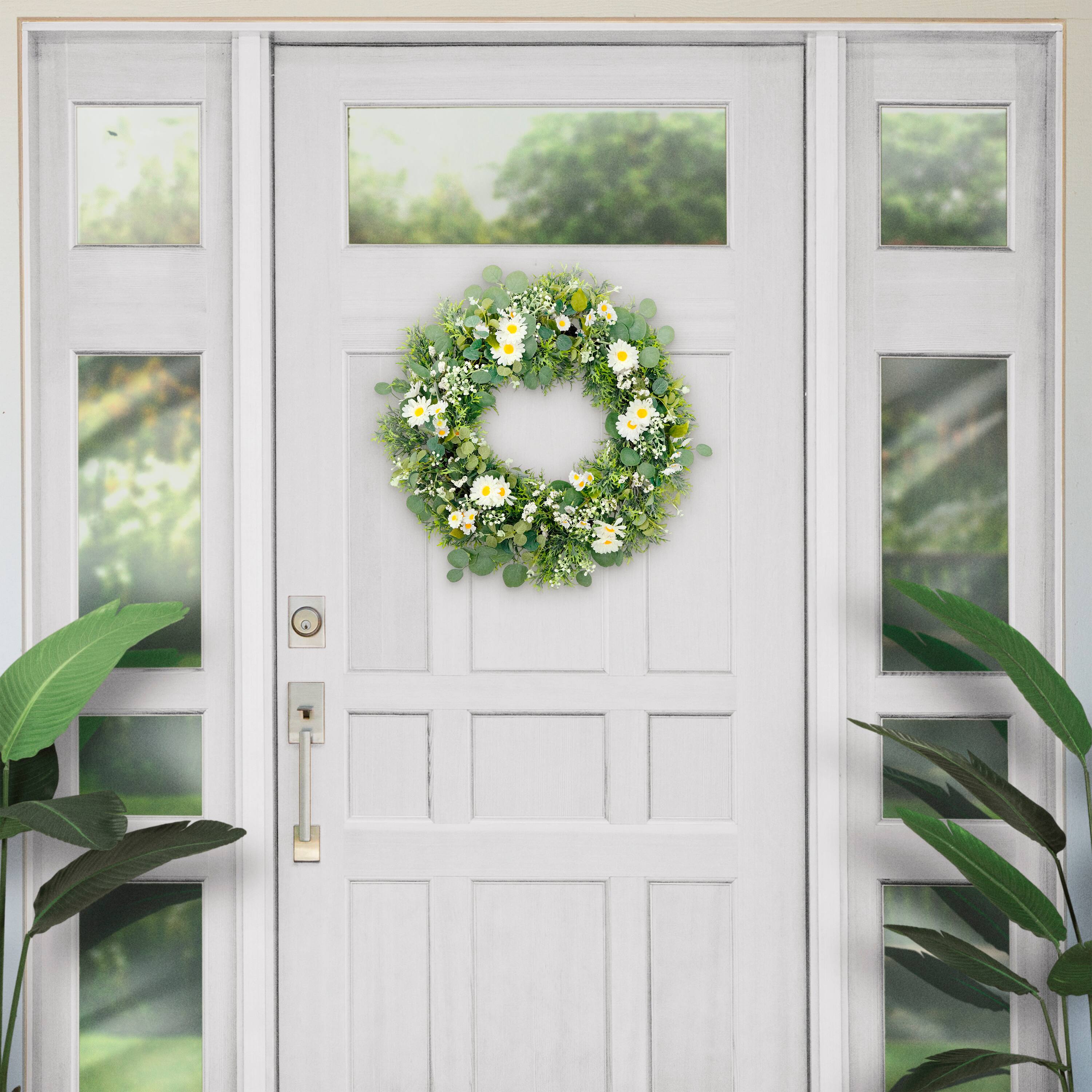 24&#x27;&#x27; Multicolored Daisy Floral Spring Wreath