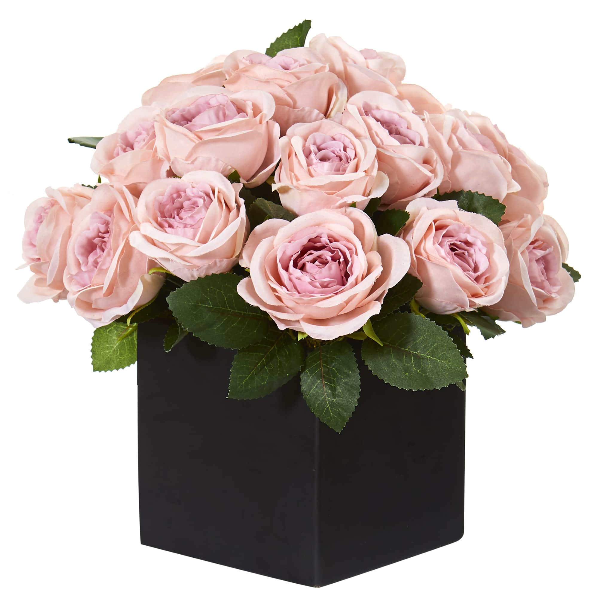 11&#x27;&#x27; Pink Rose Arrangement in Black Vase