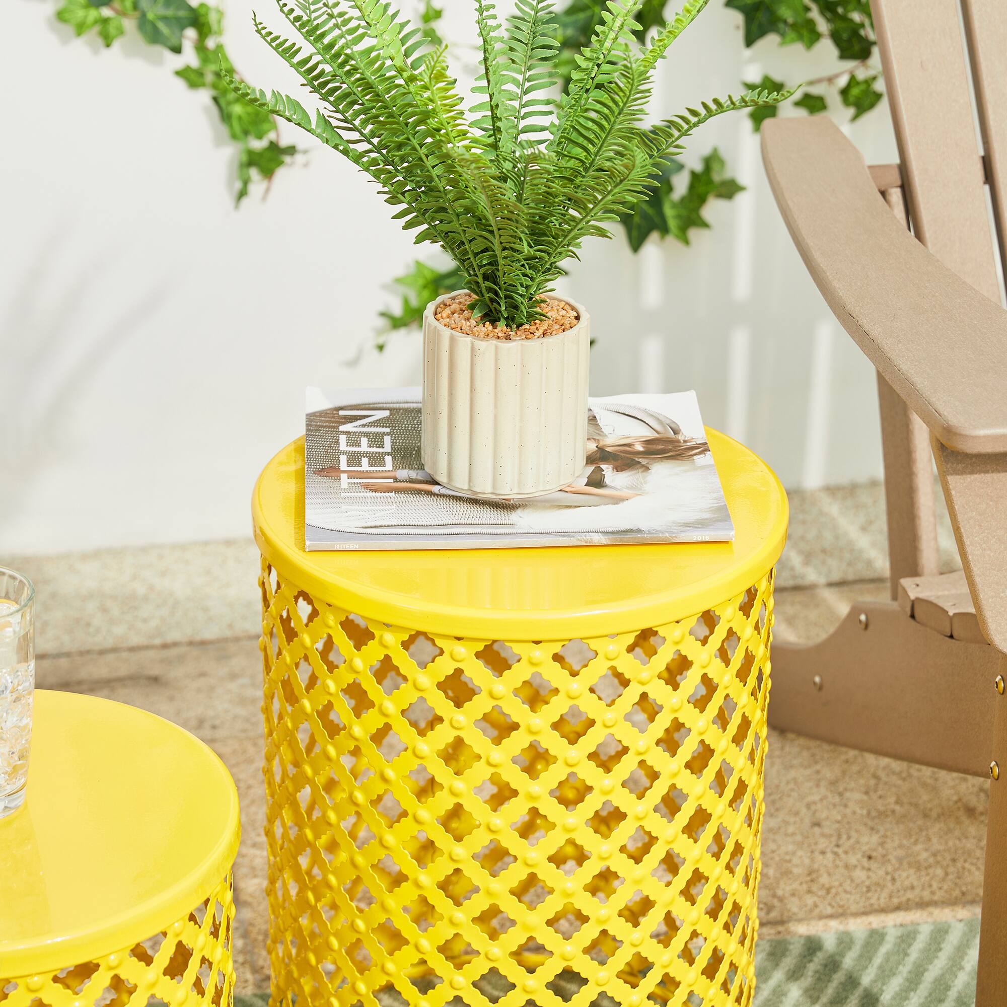 Glitzhome&#xAE; Multi-Functional Metal Yellow Garden Stool Set