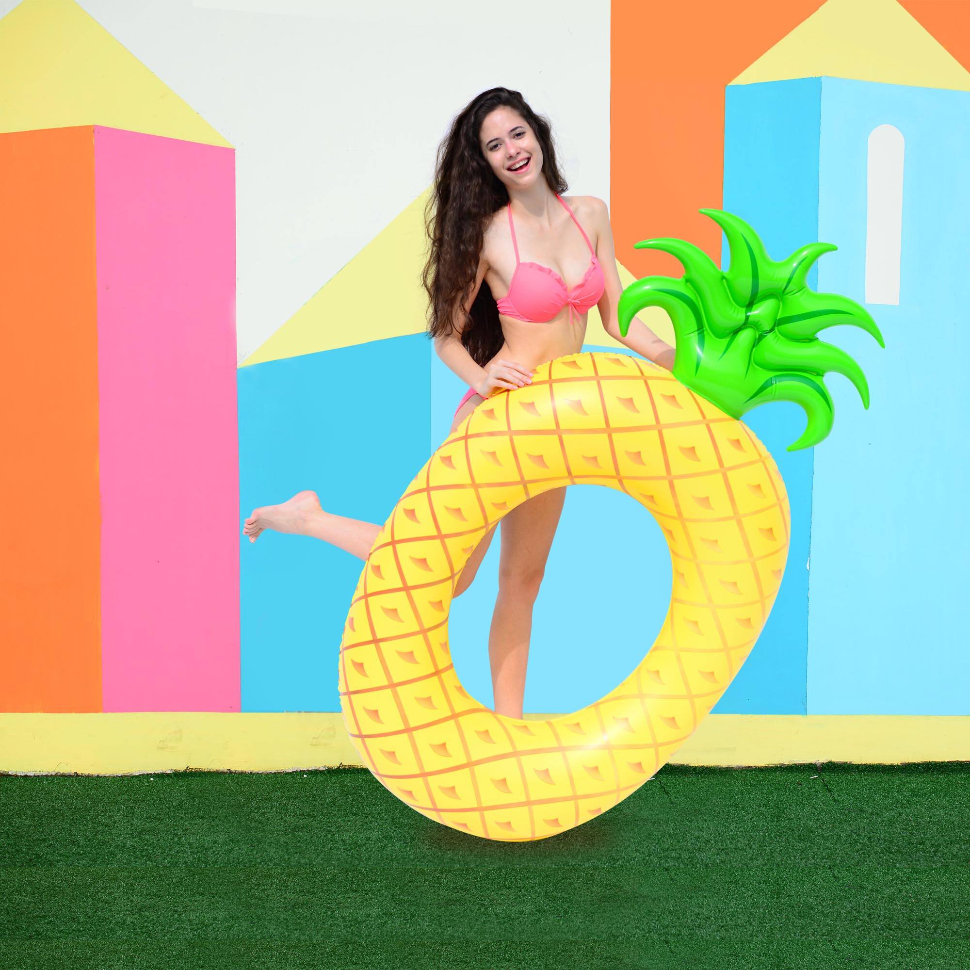 72&#x22; Yellow Pineapple Inflatable Tube Ring Swimming Pool Float