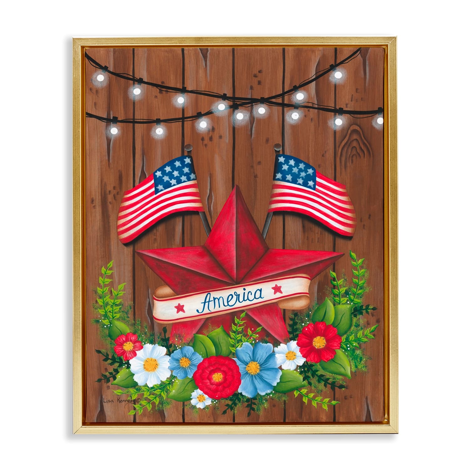 Stupell Industries Americana Country Garland Floater Framed Art