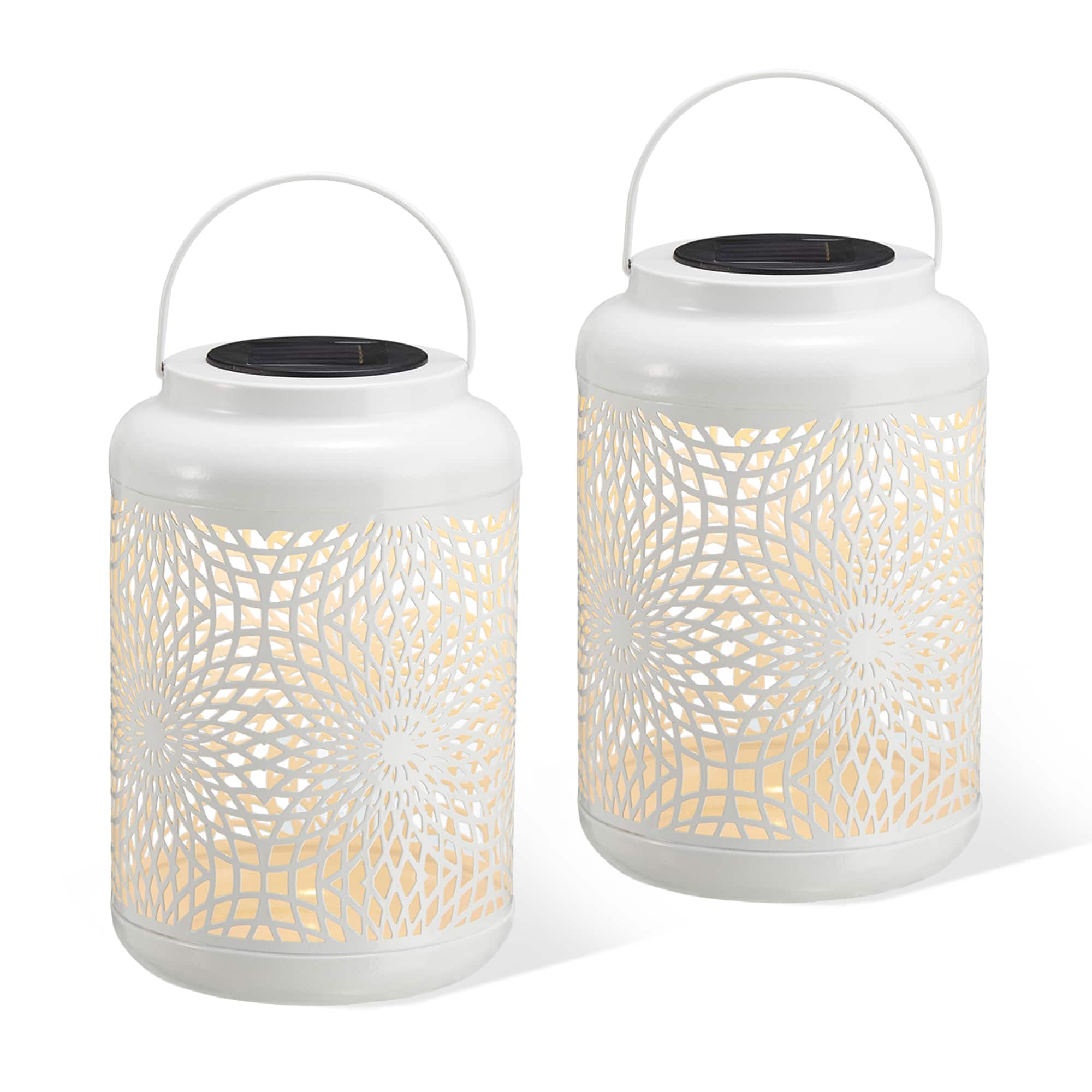 Glitzhome&#xAE; 8.75&#x22; Metal Cutout Solar Powered Hanging Lantern Set