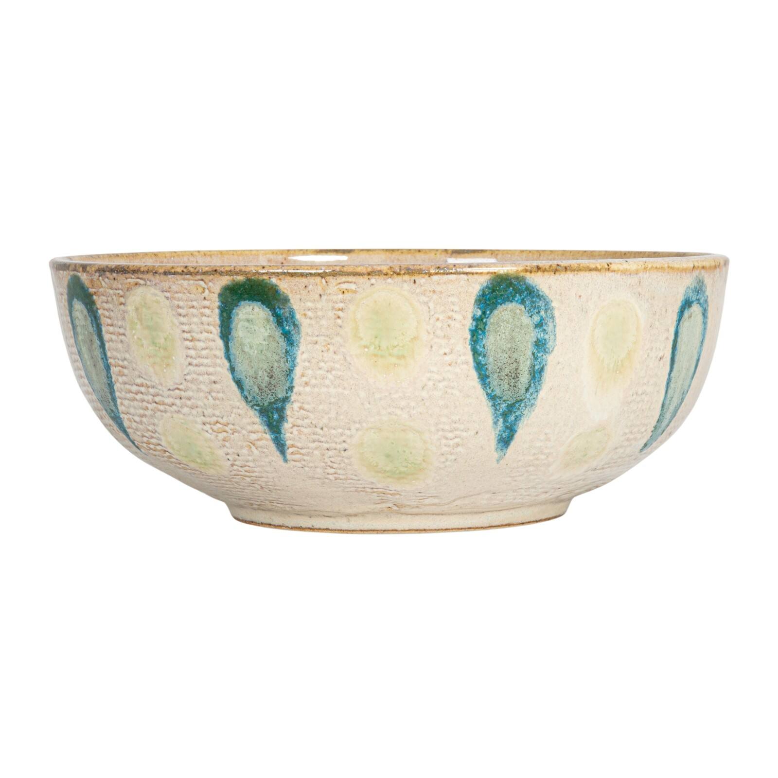 Hello Honey&#xAE; Tan &#x26; Marine Round Geometric Stoneware Bowl