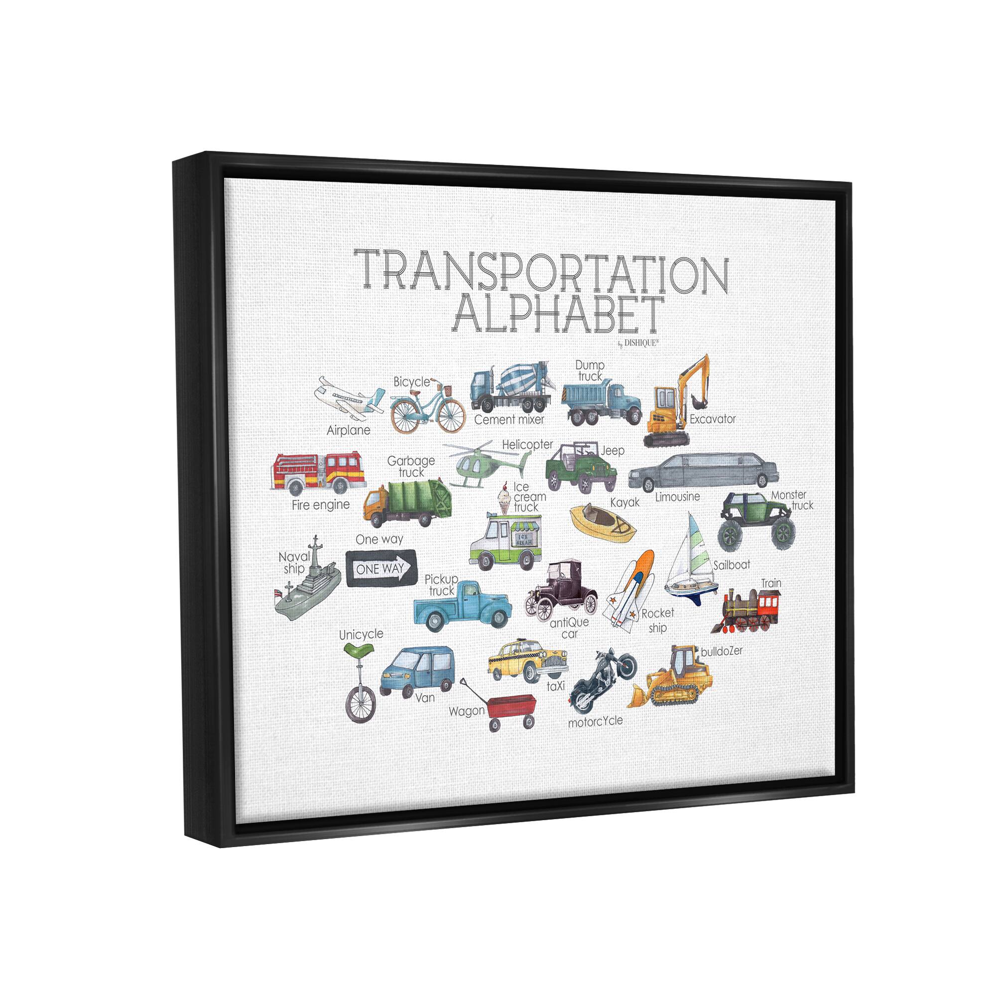 Stupell Industries Kids Educational Transportation Alphabet Framed Floater Canvas Wall Art