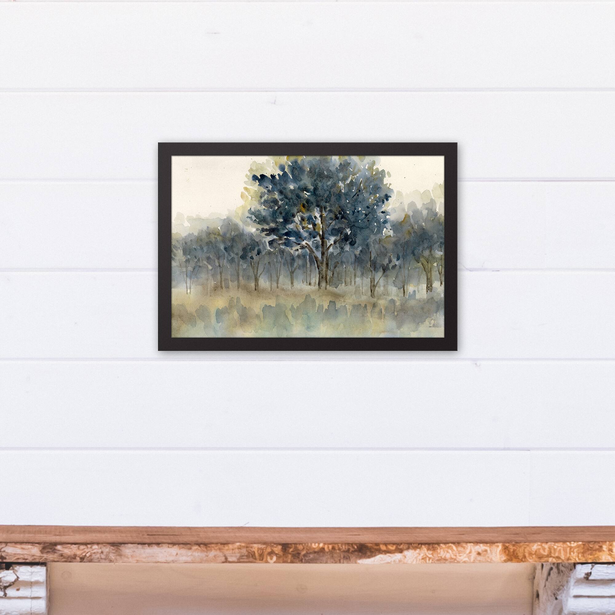 Watercolor Trees Canvas Wall Art in Black Frame