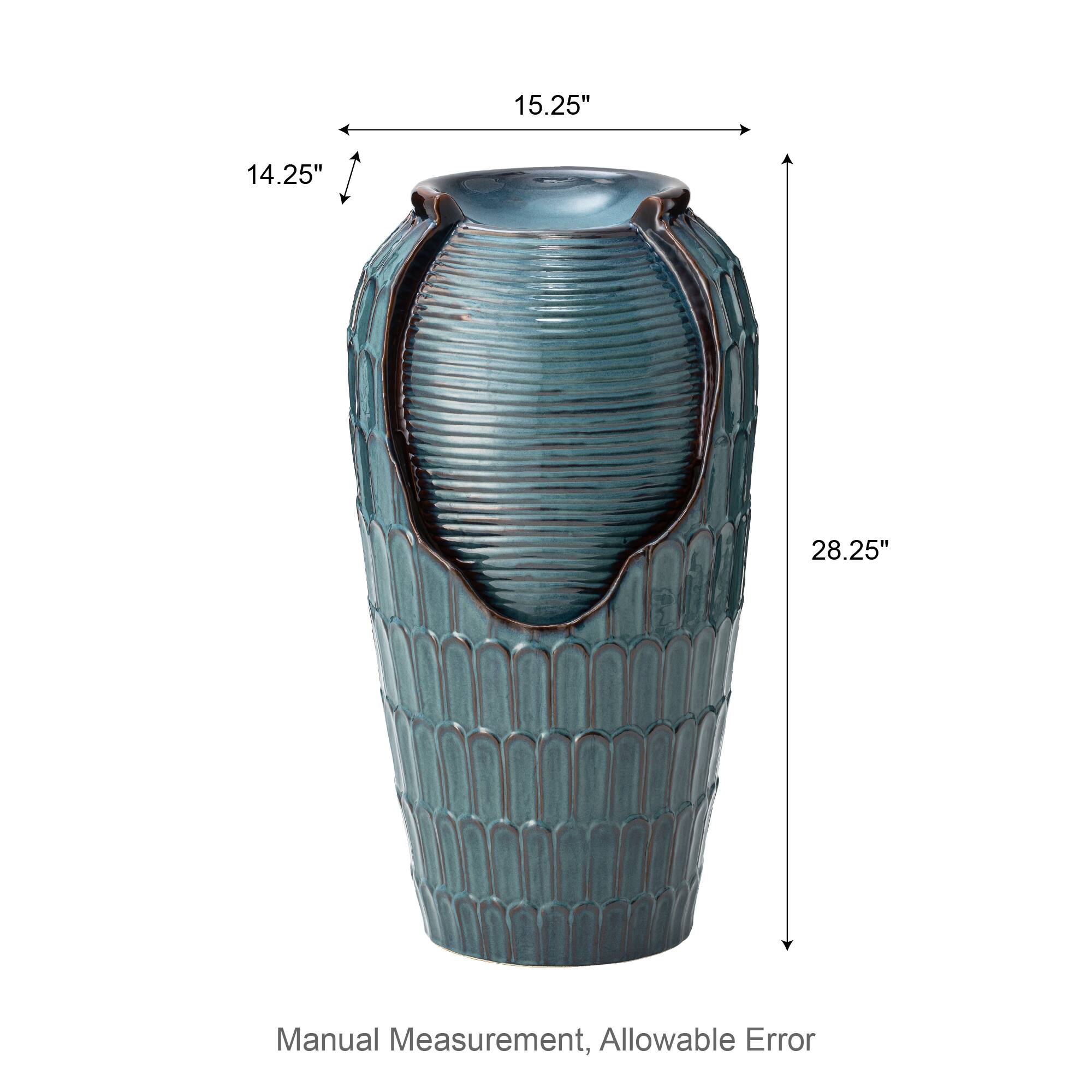 Glitzhome&#xAE; 28.25&#x22; LED Petals Textured Ceramic Jar Outdoor Floor Fountain