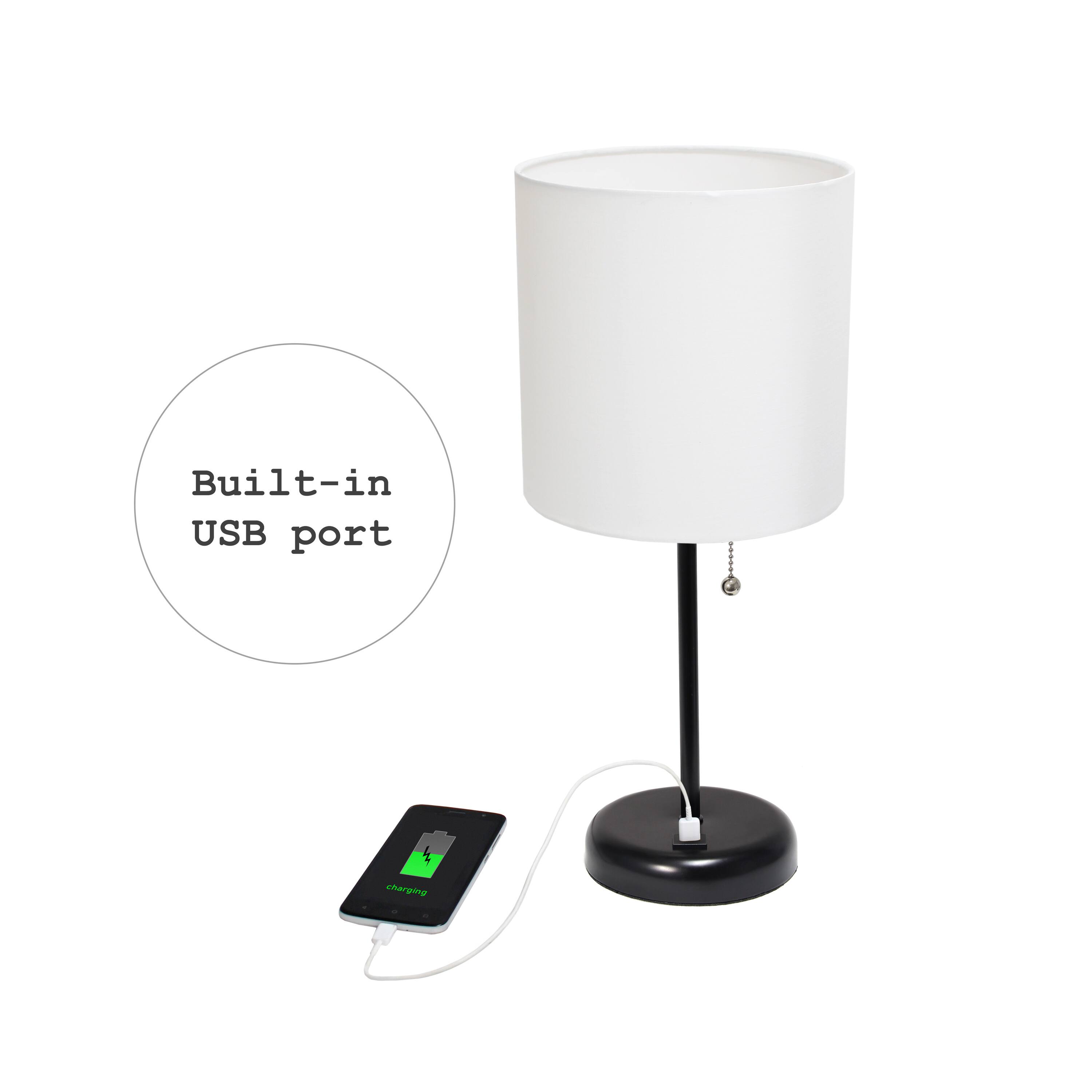 LimeLights White Shade Stick Lamps with USB Charging Port