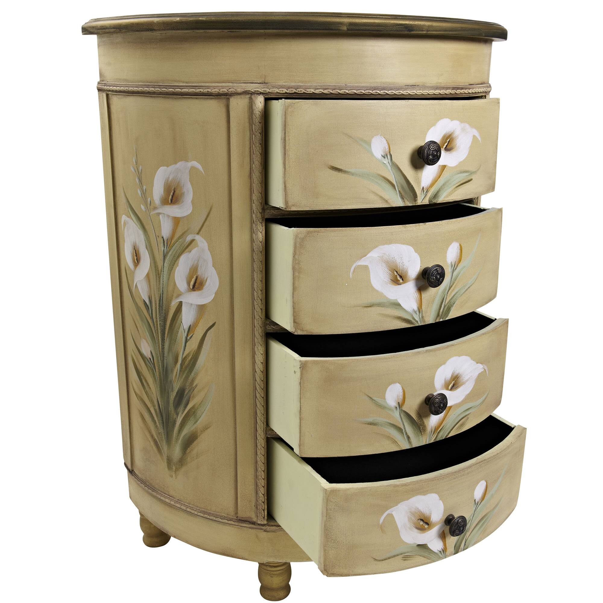 4-Drawer Antique Accessory Table with Calla Lily Floral Art