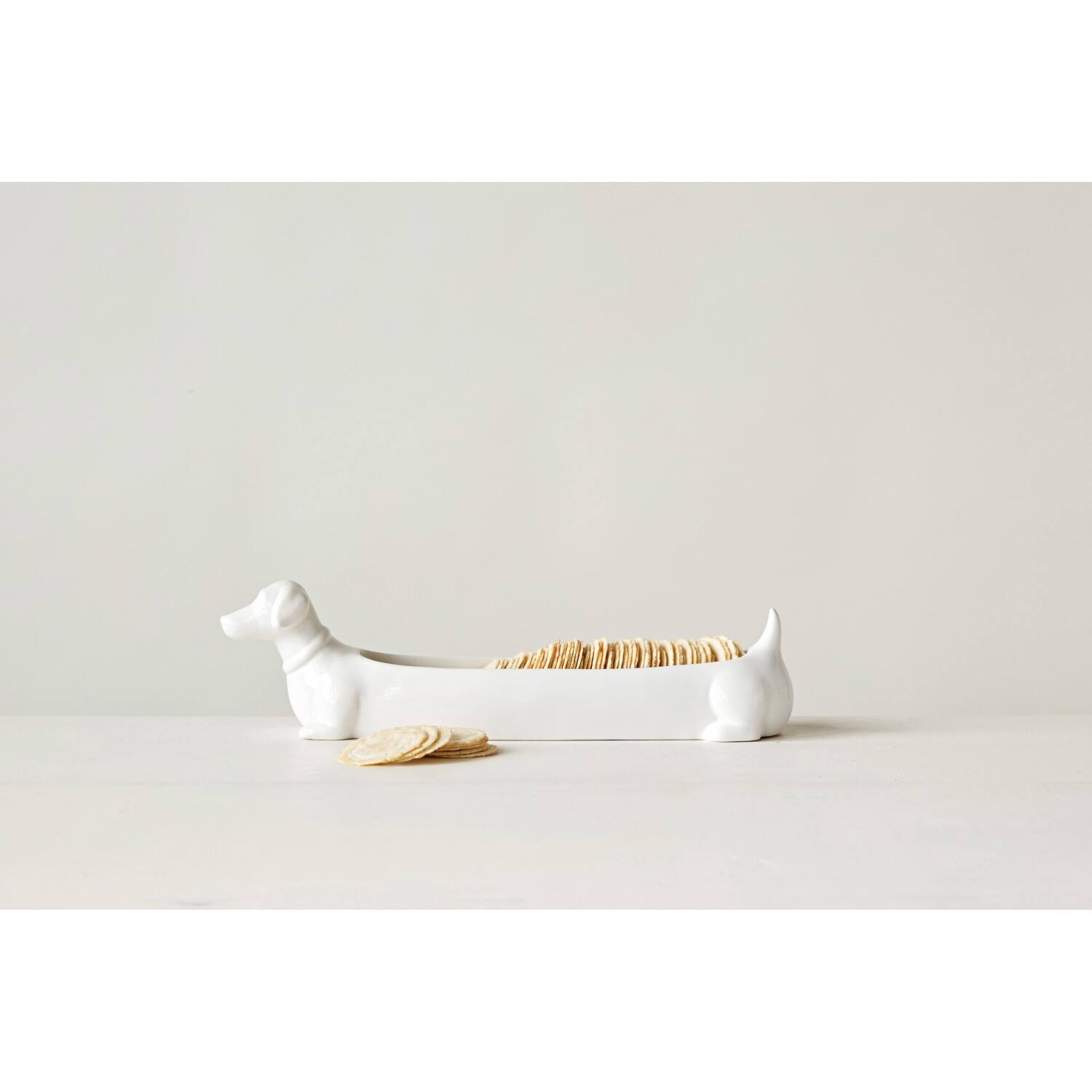 Hello Honey&#xAE; White Ceramic Dachshund Cracker Dish