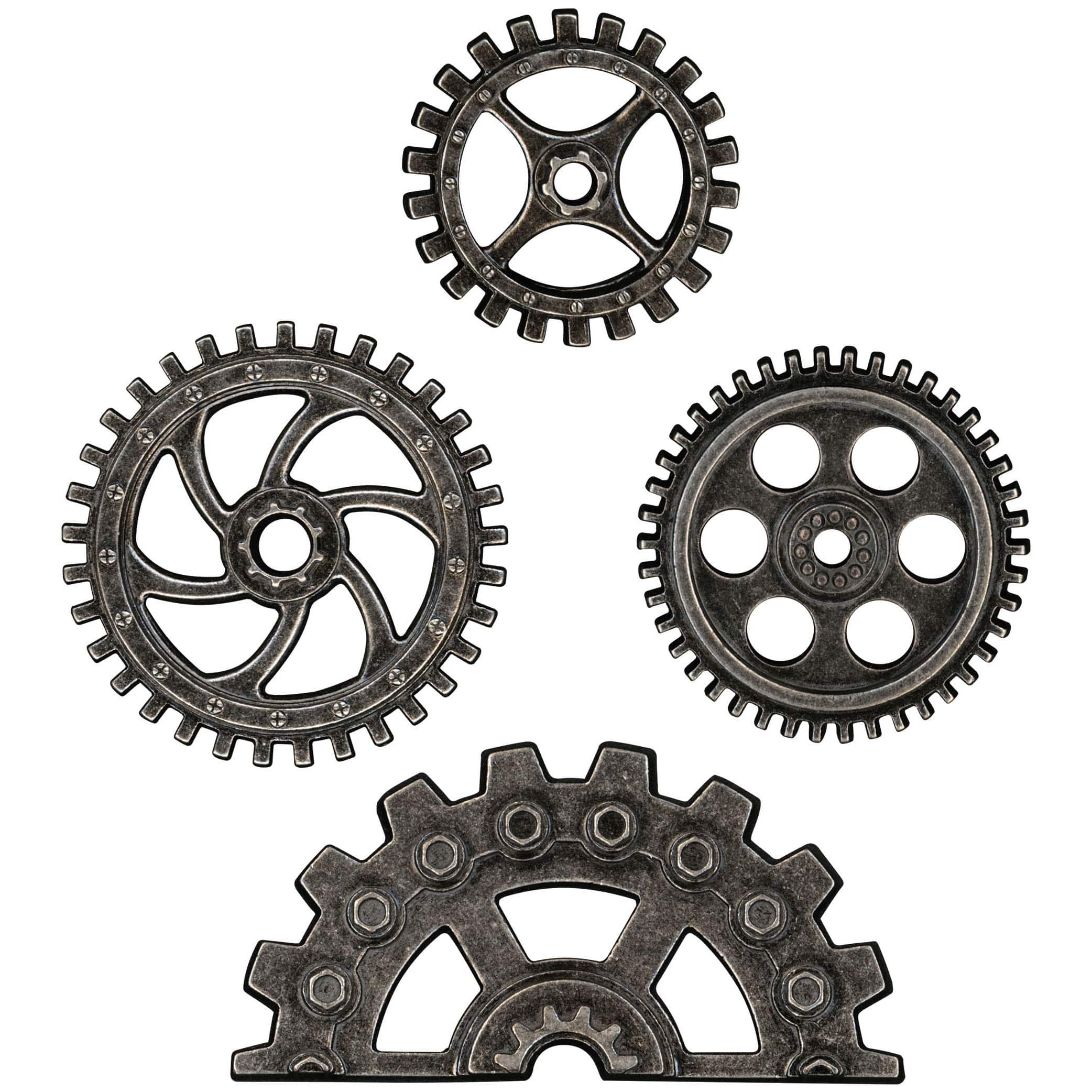 Idea-Ology Metal Industrial Gears 1.5&#x22; To 3&#x22; 4/Pkg-Antique Nickel