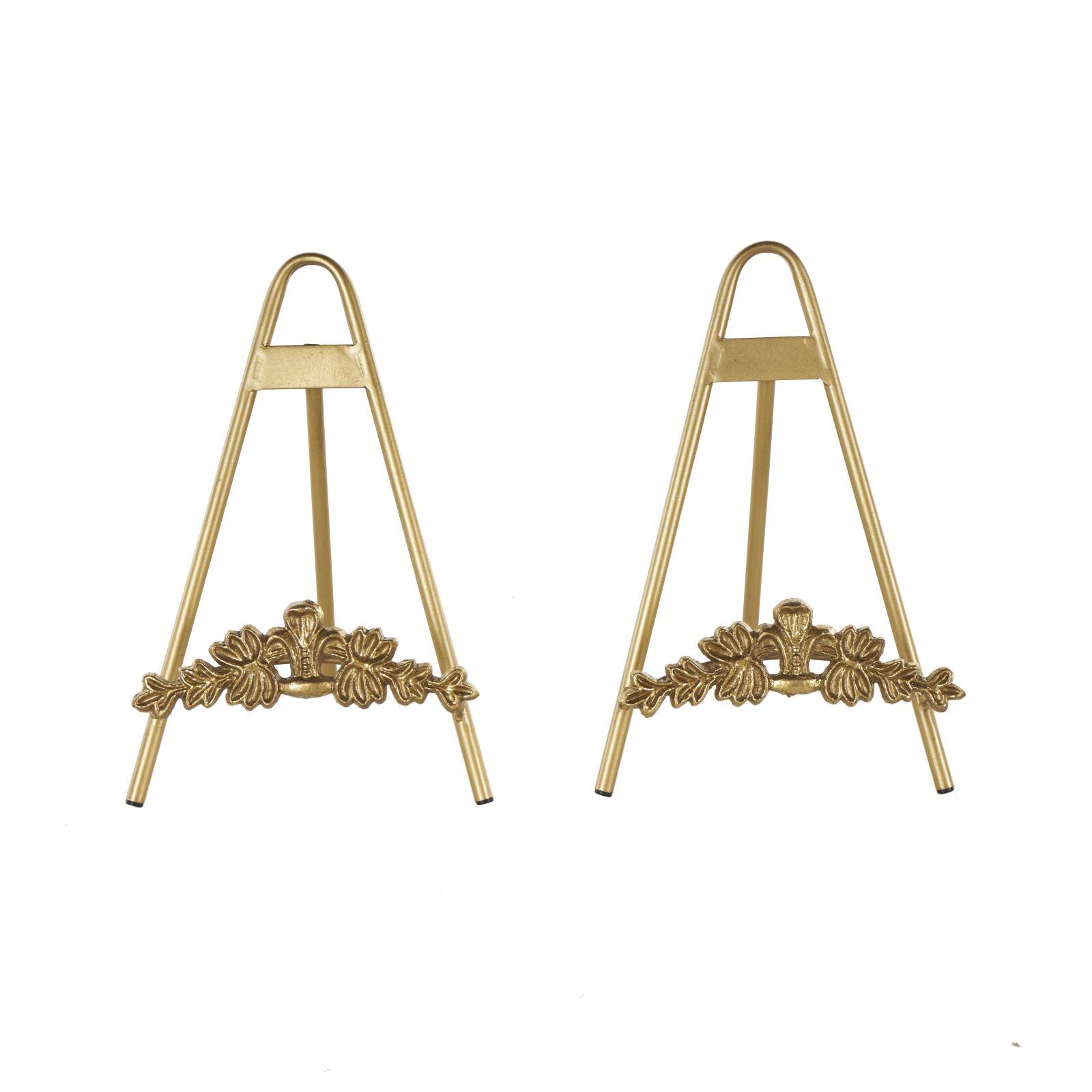 Gold Metal Arched Foldable Display Easel with Vine Emblem Set