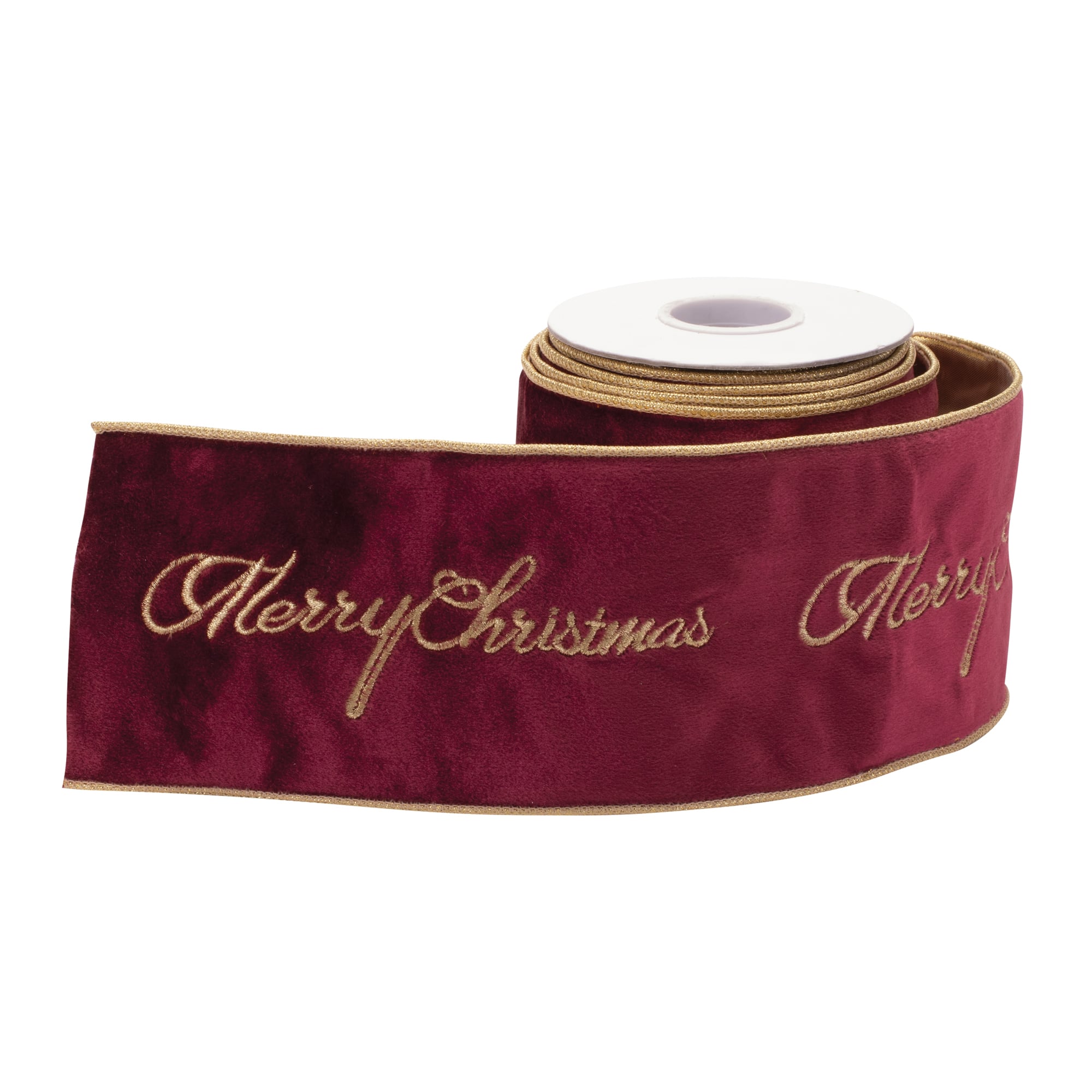 4" x 5yd. Embroidered Merry Christmas Wired Ribbon