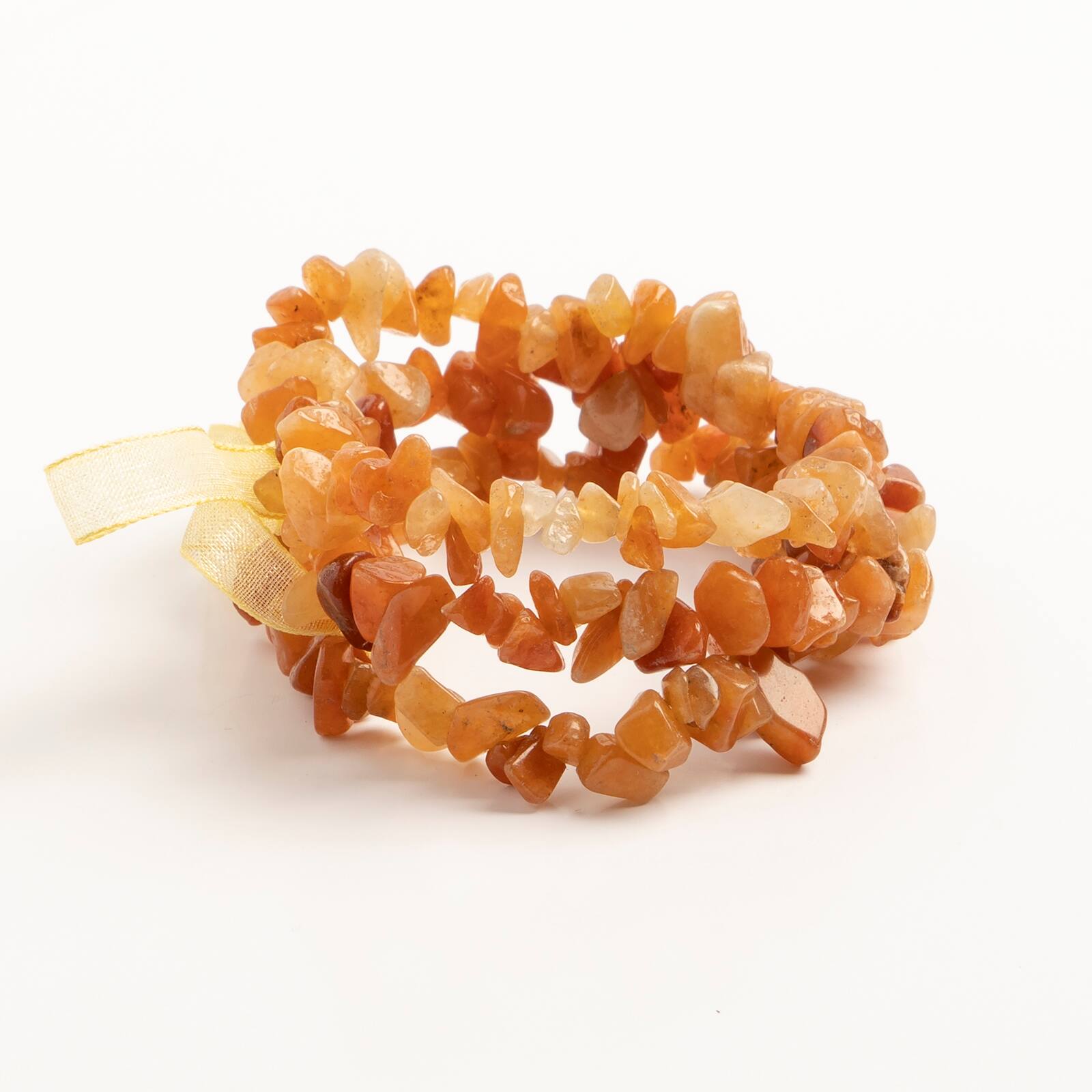 John Bead Peach Aventurine 3-Strand Chip Bead Bracelet with Bow