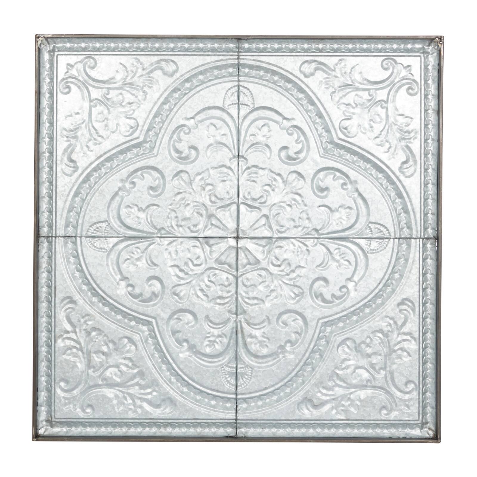 36&#x22; Gray Metal Rustic Floral Wall D&#xE9;cor