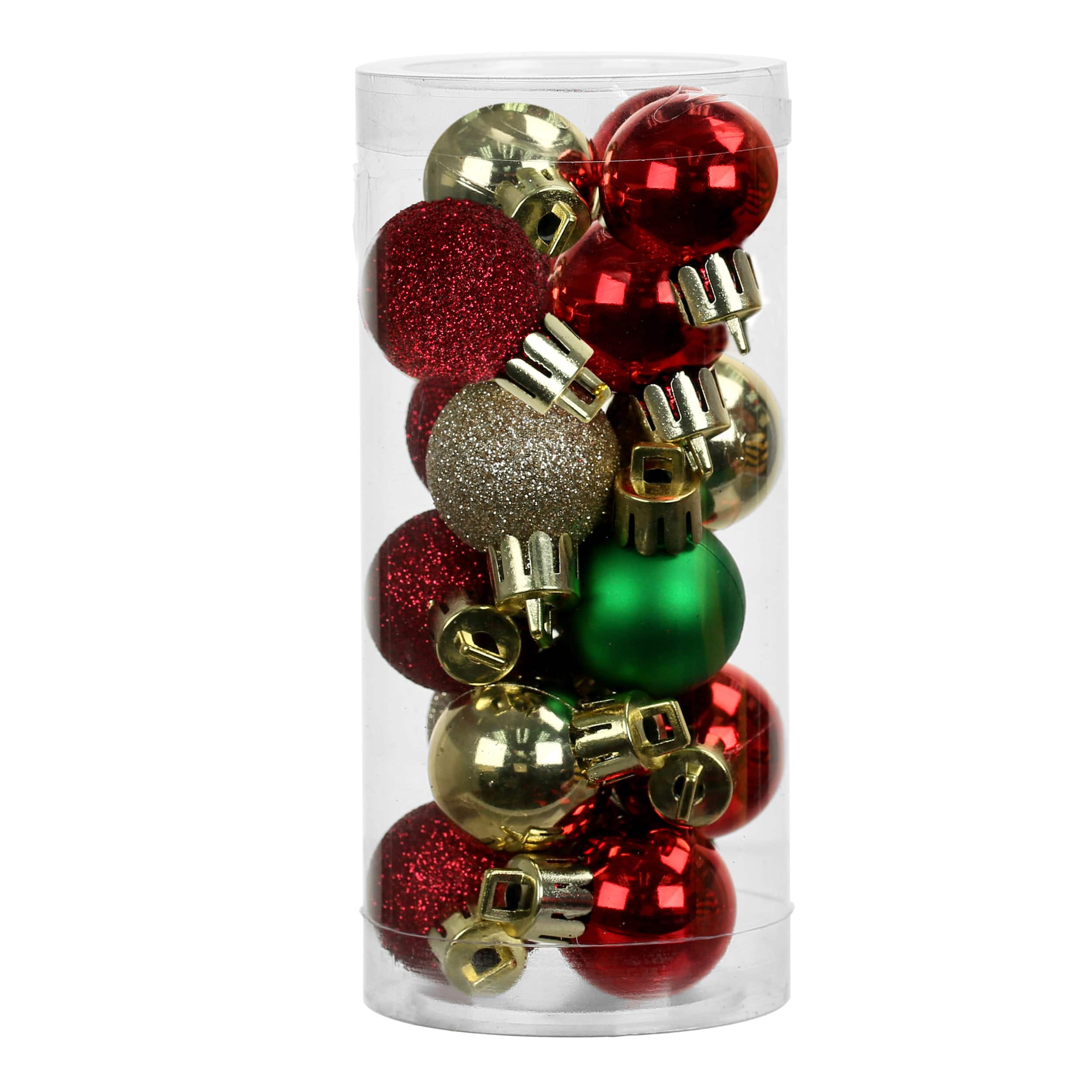 16 Pack 25mm Mini Red, Green &#x26; Gold Plastic Ball Ornaments by Ashland&#xAE;