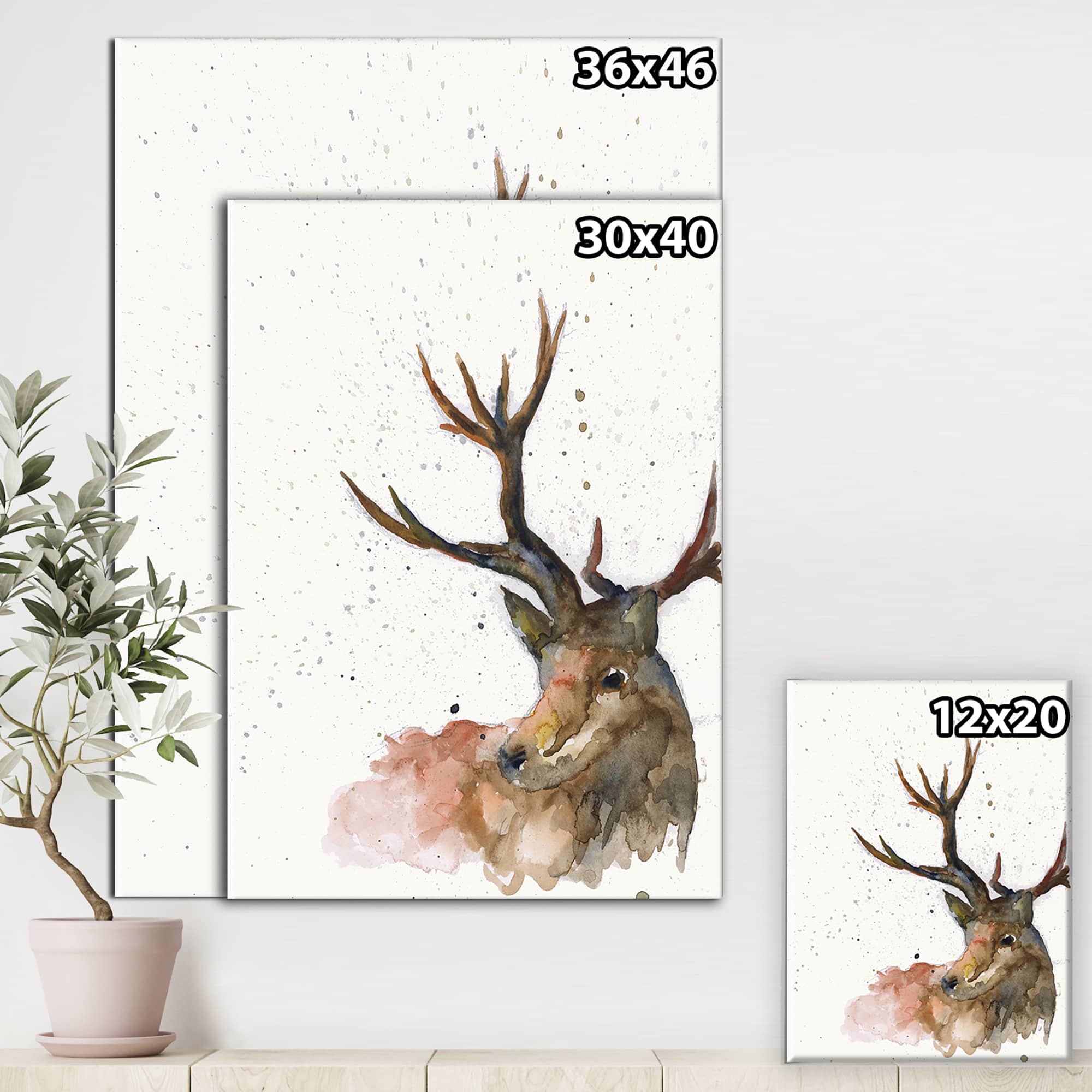 Designart - Handpainted Deer on White - Cottage Canvas Wall Art