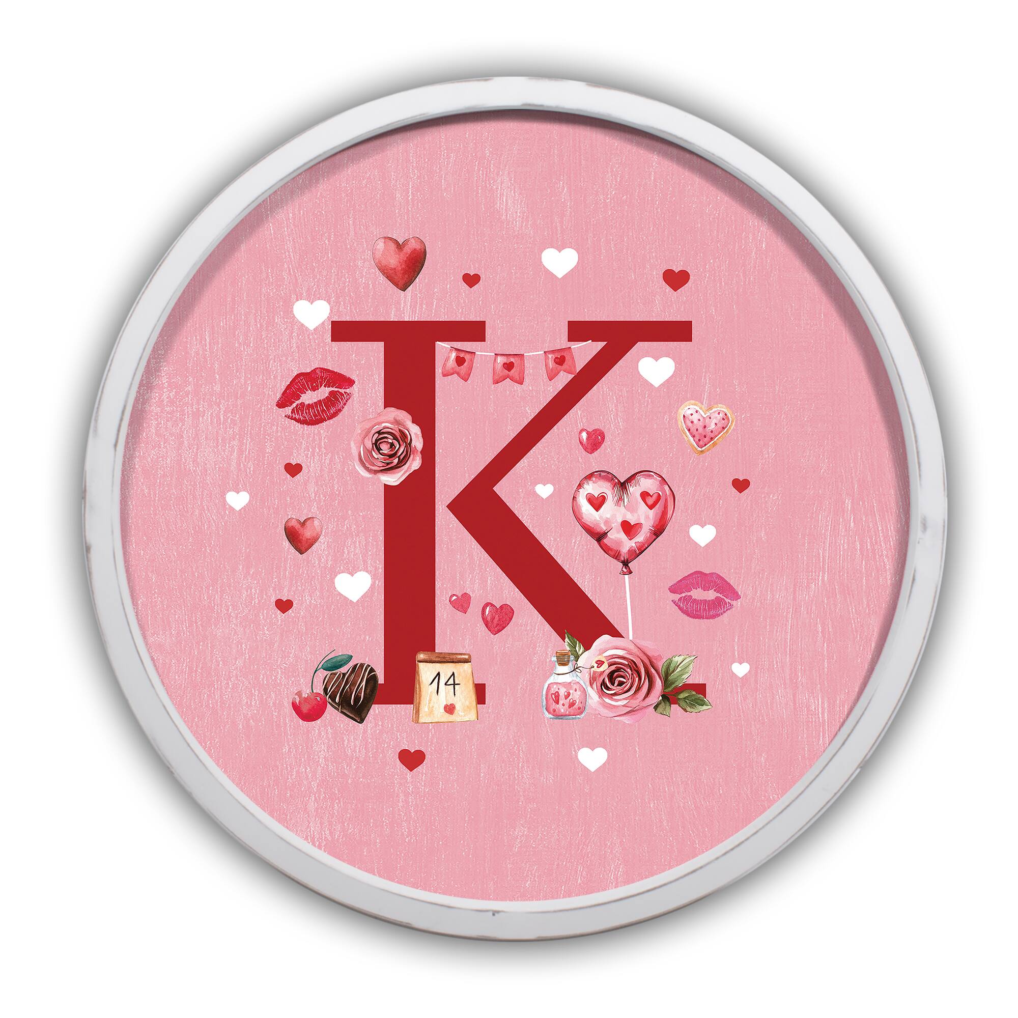 20&#x22; Valentine Things White Framed Round Monogram Print