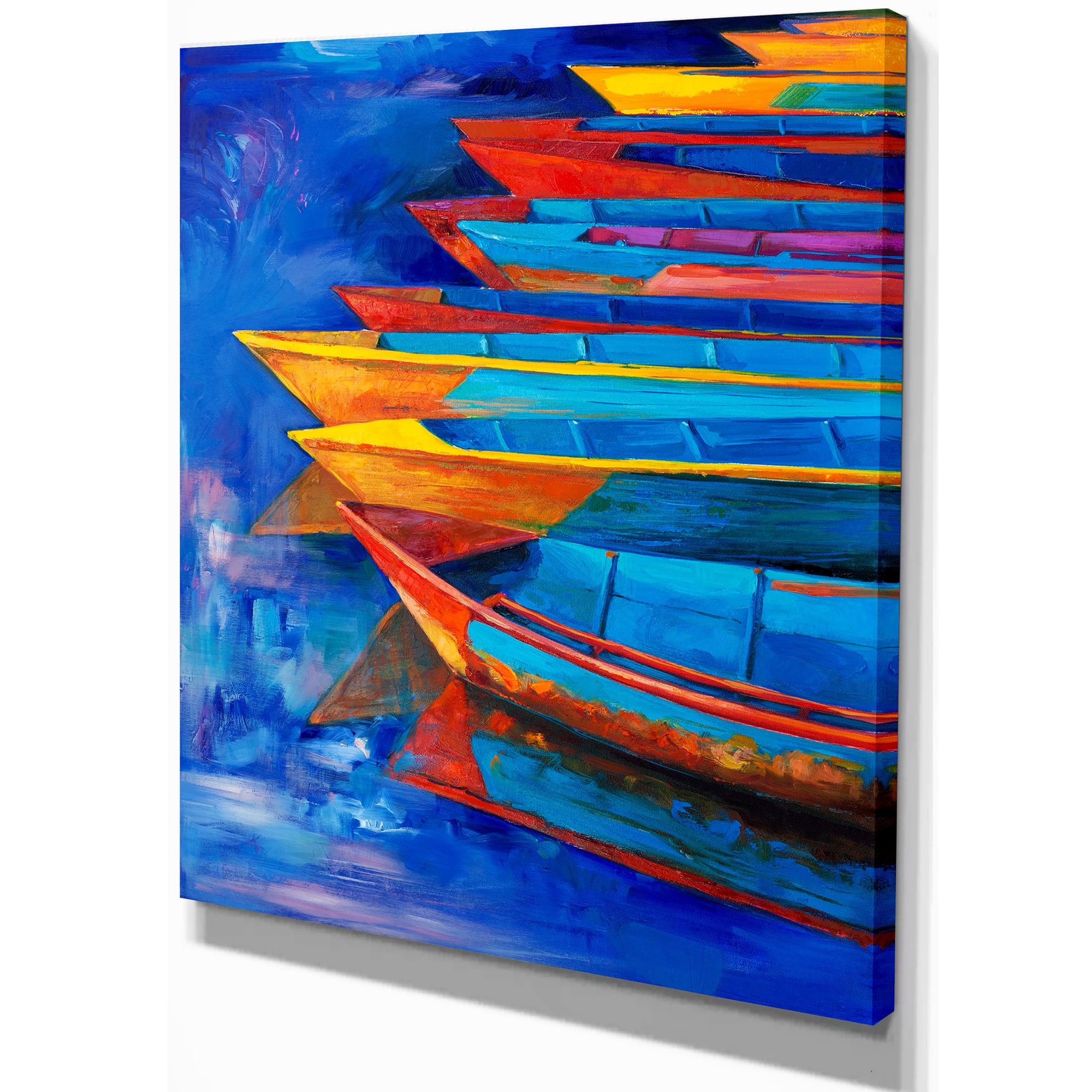 Designart - Boats and Jetty at Pier in Oil Painting - Sea & Shore Painting Print on Wrapped Canvas