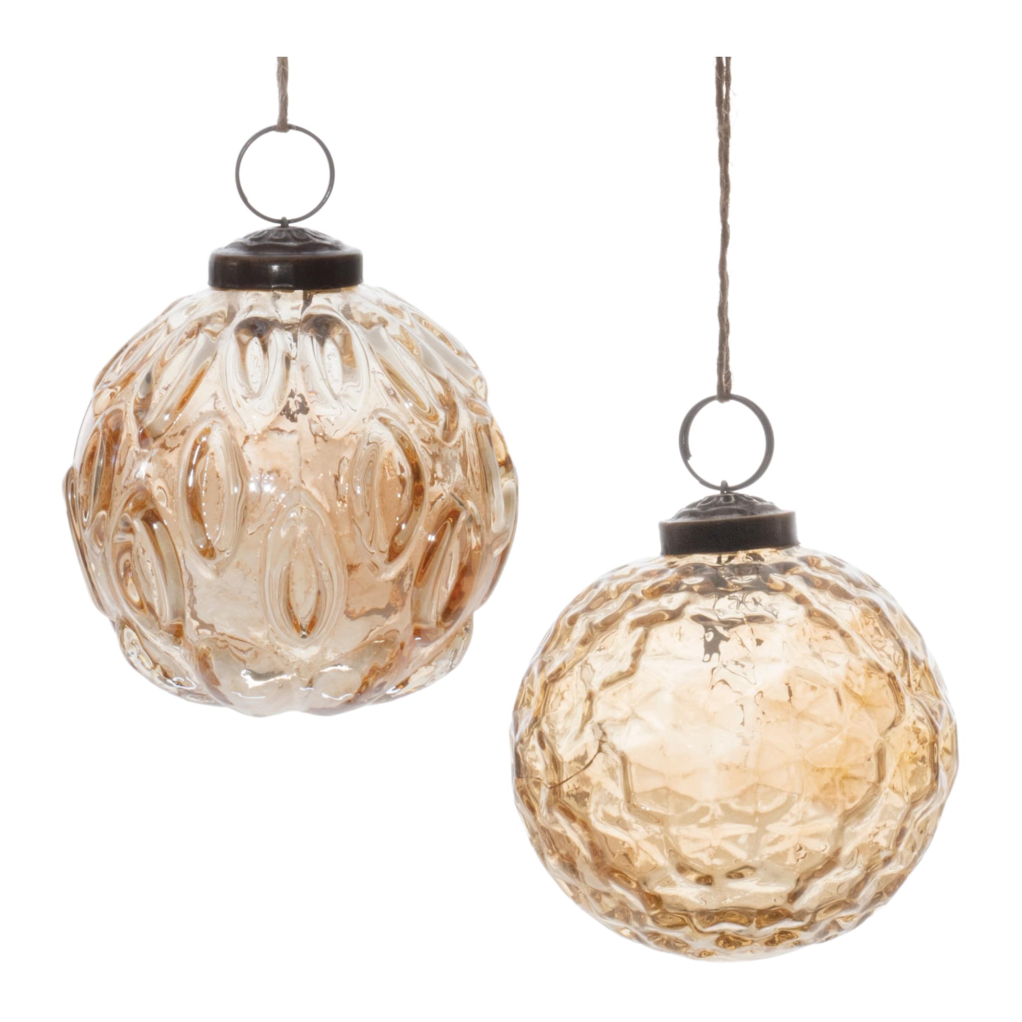 Amber Geometric Glass Ball Ornaments Set