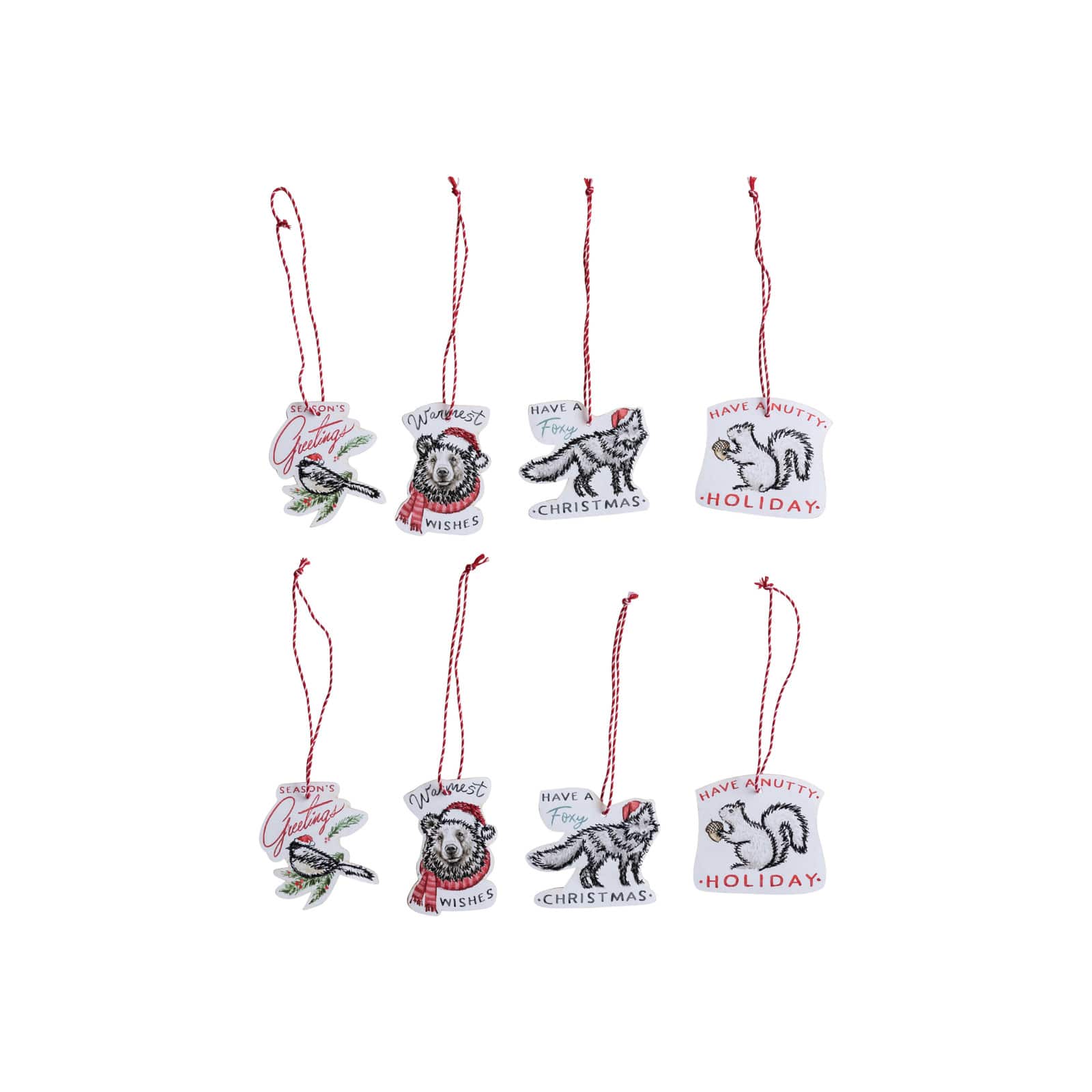 Hello Honey&#xAE; 8 Pack 5.25&#x22; Christmas Animal Sentiment Ornaments/Gift Tags